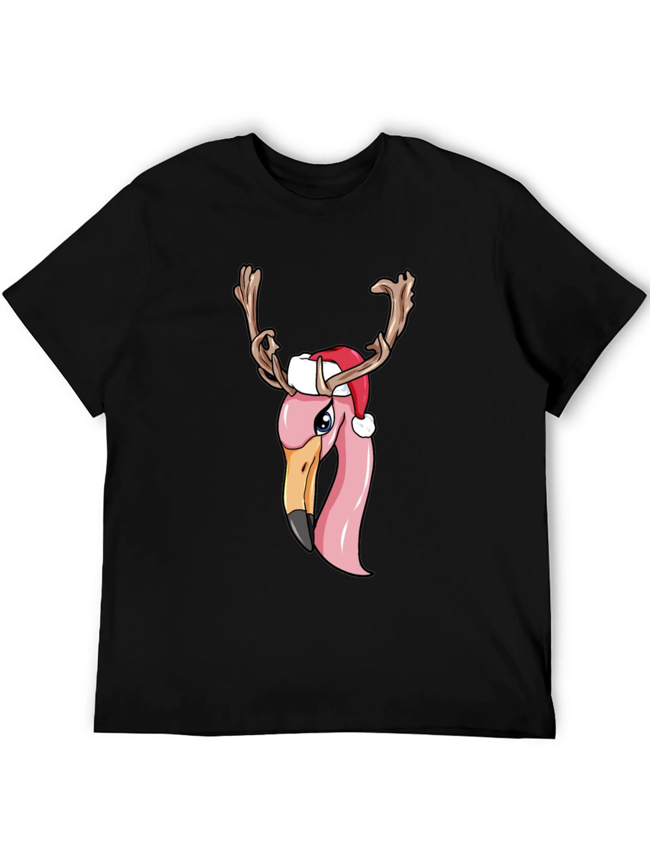 Black Festive Flamingo Christmas T-Shirt view 5