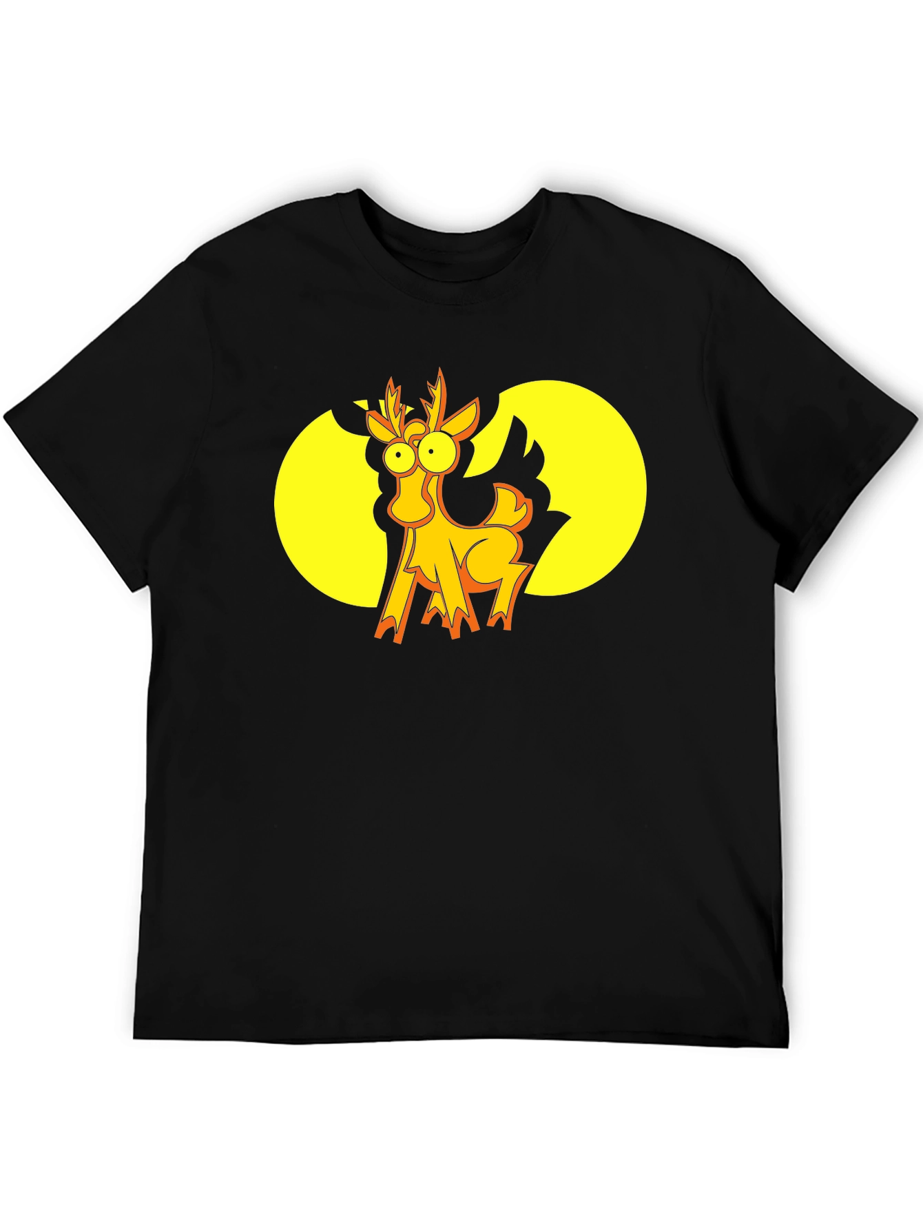 Black Funny Cartoon Deer Graphic T-Shirt - Black view 5