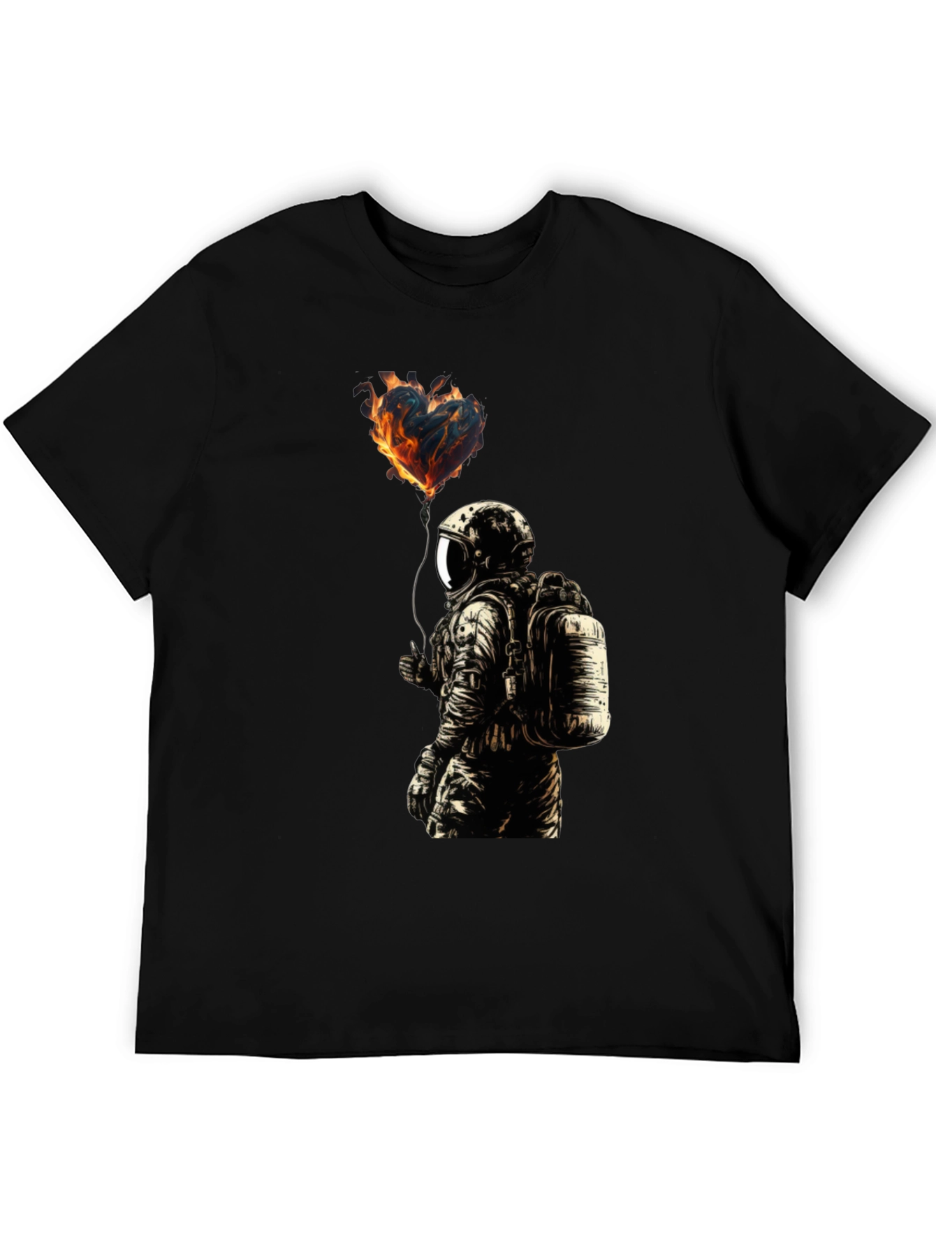 Black Flaming Heart Astronaut Graphic Tee - Black view 5