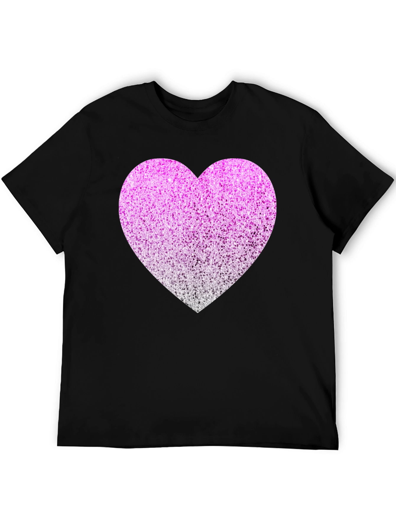 Black Sparkly Heart Graphic Tee - Black Cotton Blend view 5