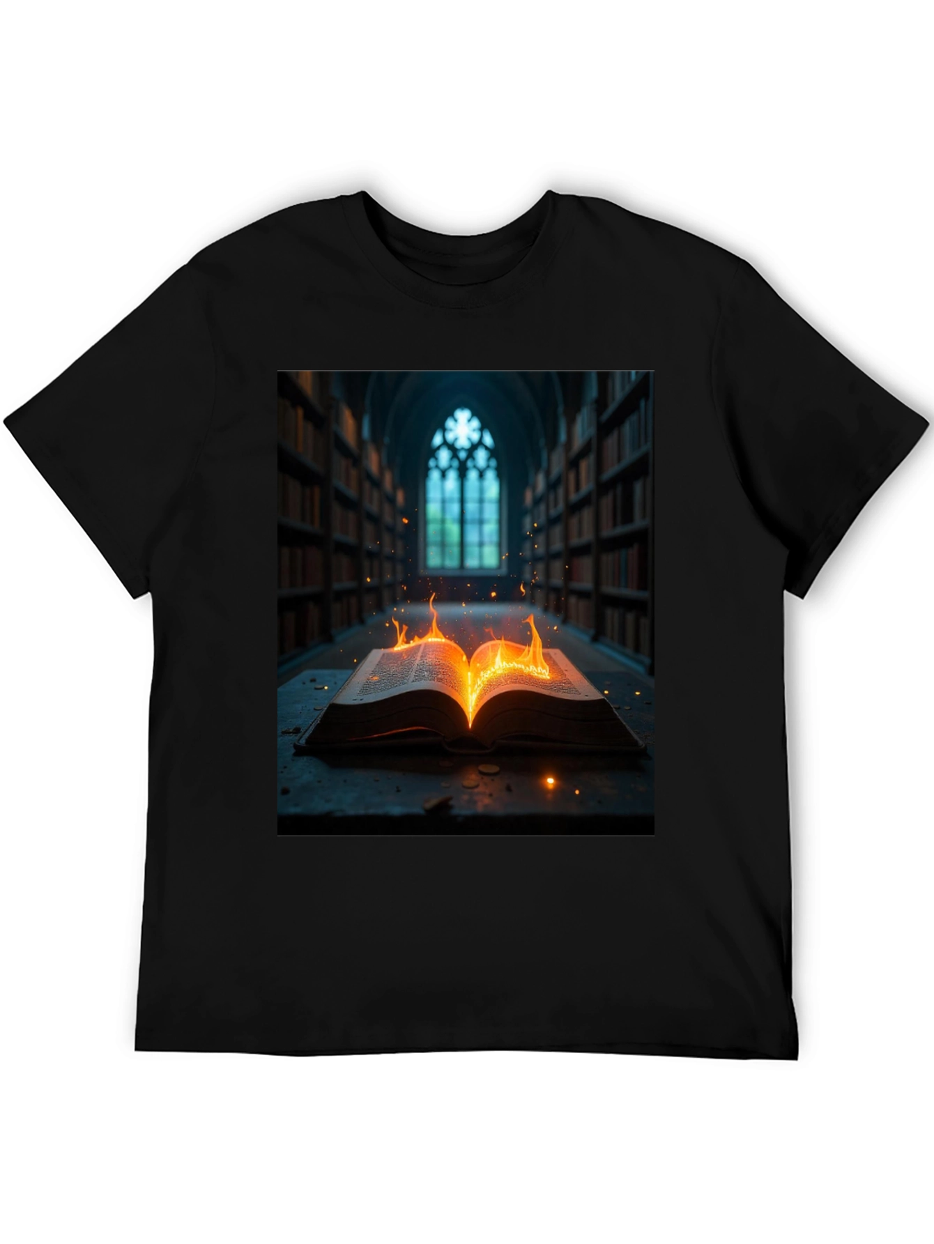 Black Mystical Burning Book Graphic Tee view 5