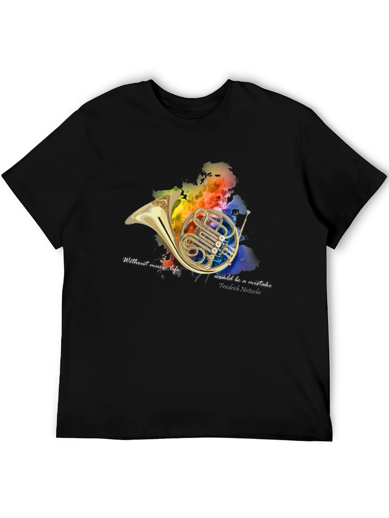 Black French Horn Music Lover T-Shirt view 5