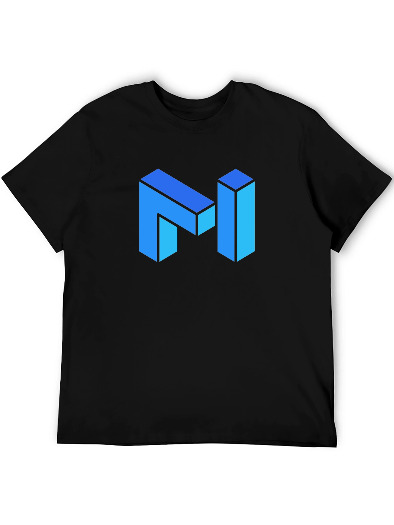 Black Modern Blue Isometric "N" Letter Black T-Shirt view 5