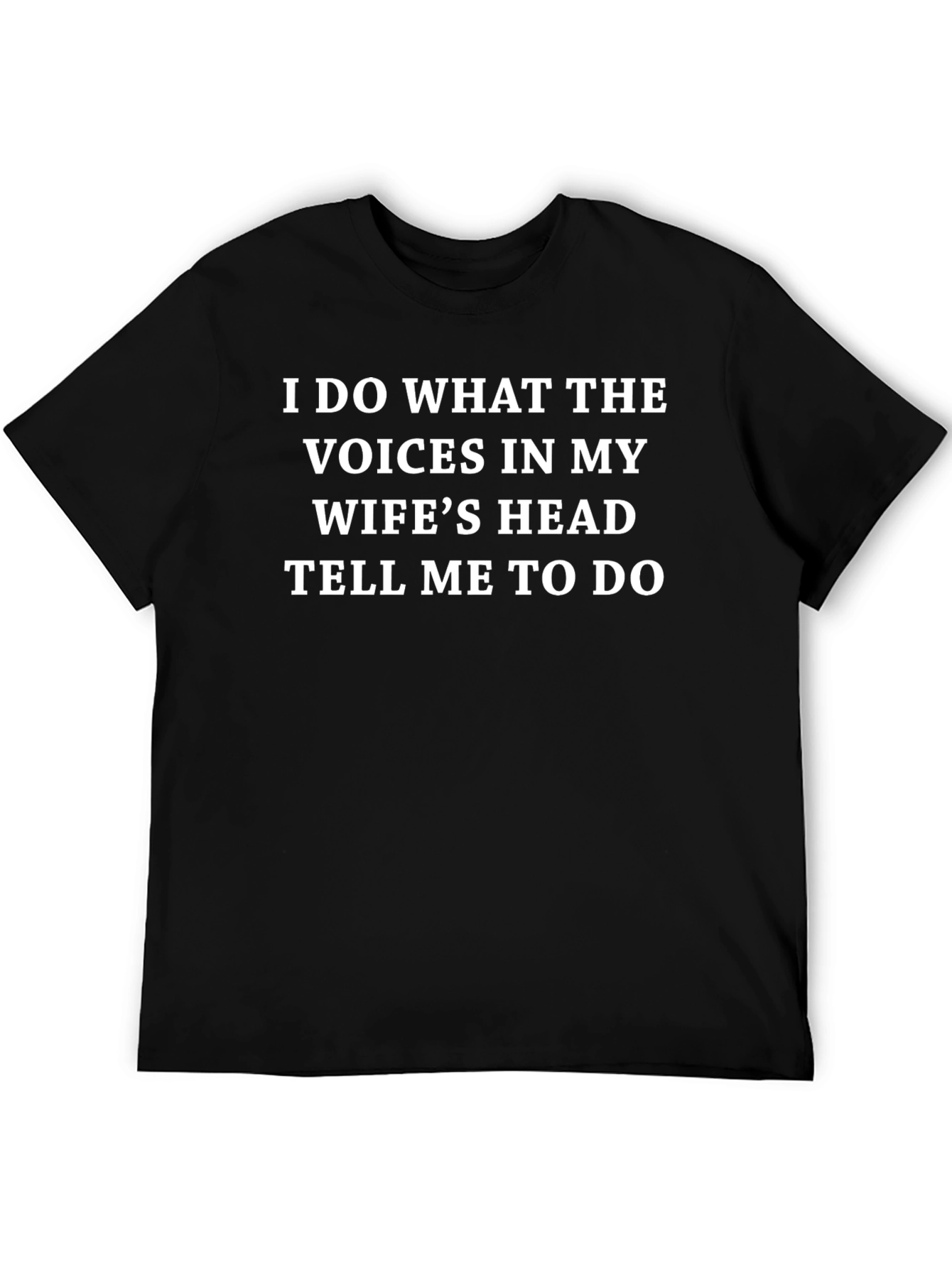 Black Funny Husband Tee: "Wife's Voices" Graphic T-Shirt view 5