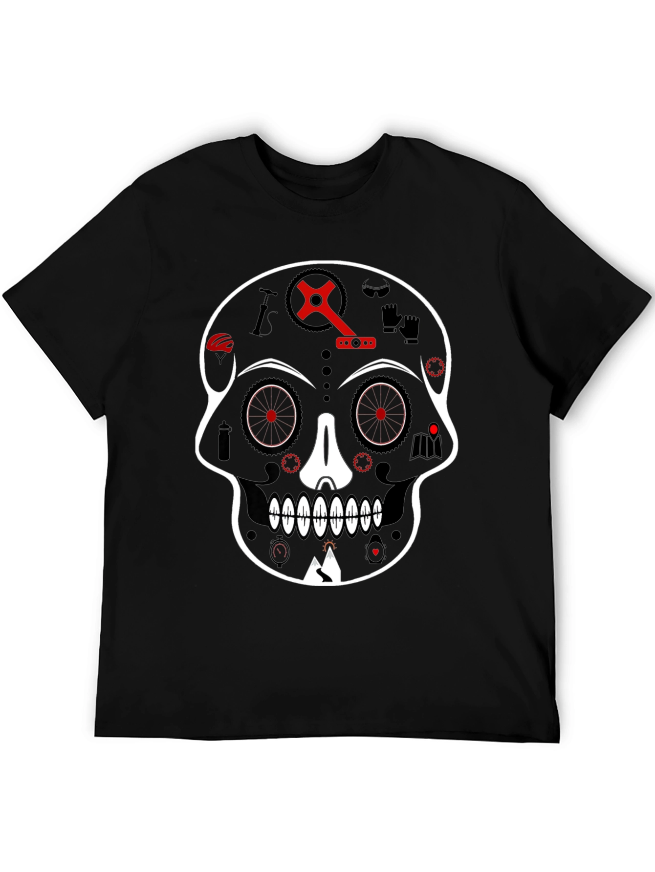 Black Skull Bicycle Graphic Tee - Cool Biker T-Shirt view 5