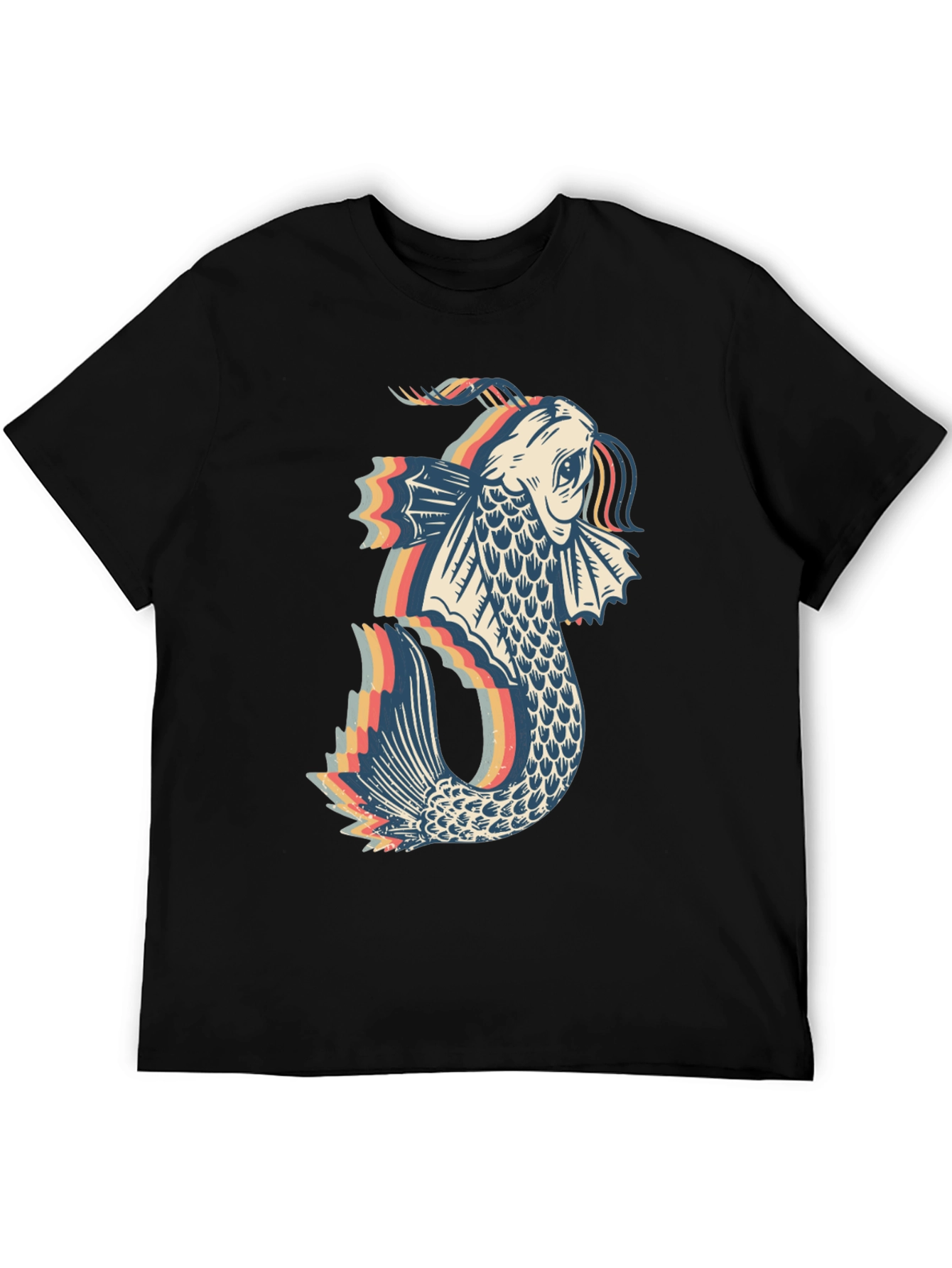 Black Retro Koi Fish Graphic Tee - Black Cotton Blend view 5