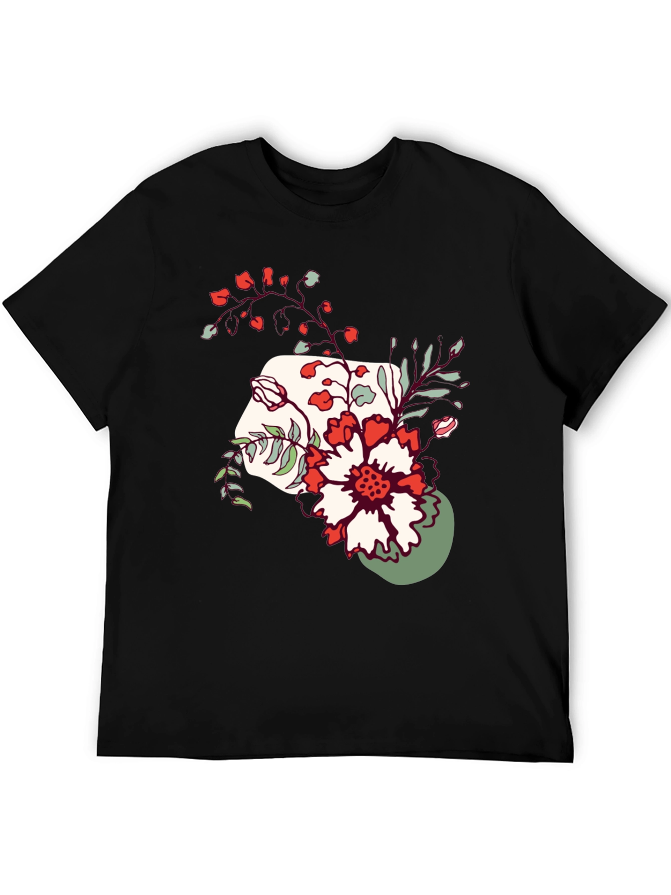 Black Floral Graphic Tee - Men's Casual Black T-Shirt view 5