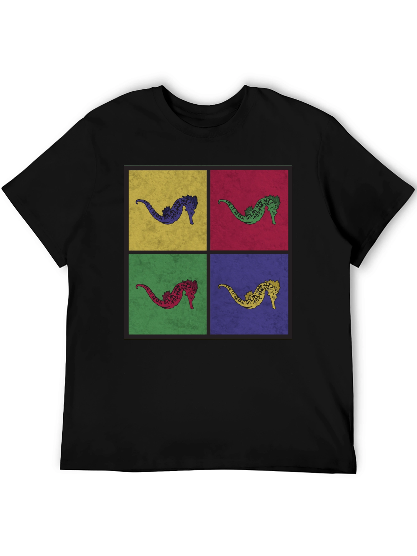 Black Pop Art Seahorse Graphic T-Shirt - Black view 5