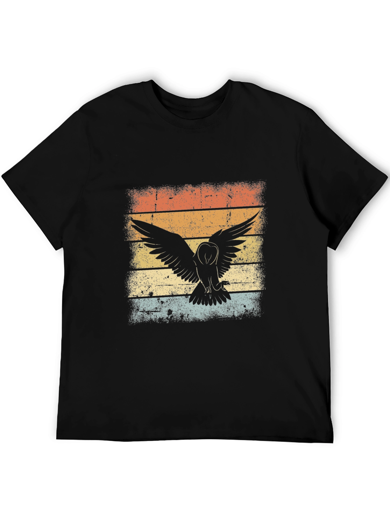 Black Vintage Owl Sunset T-Shirt - Black view 5