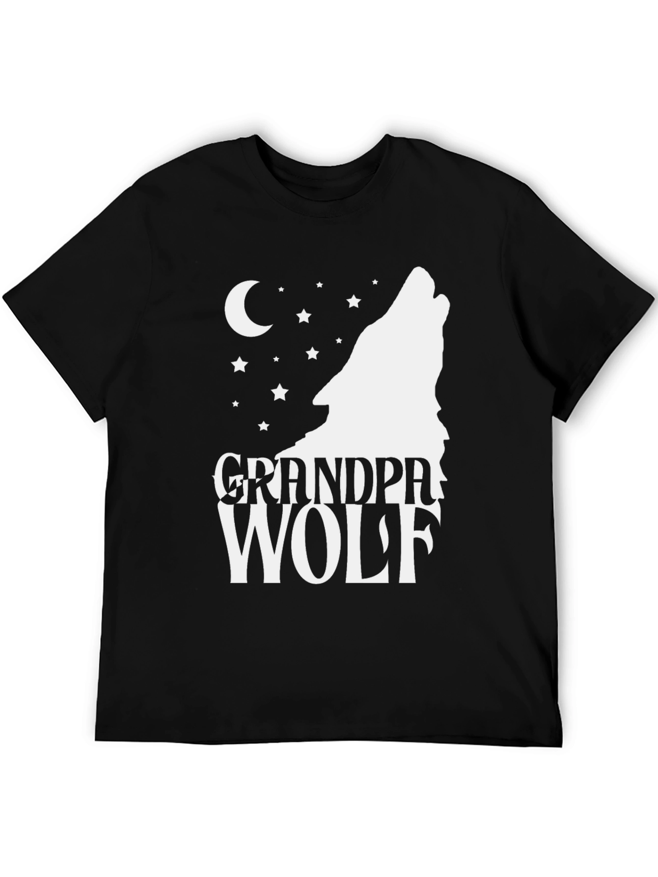 Black Grandpa Wolf T-Shirt - Howling Moon Design view 5