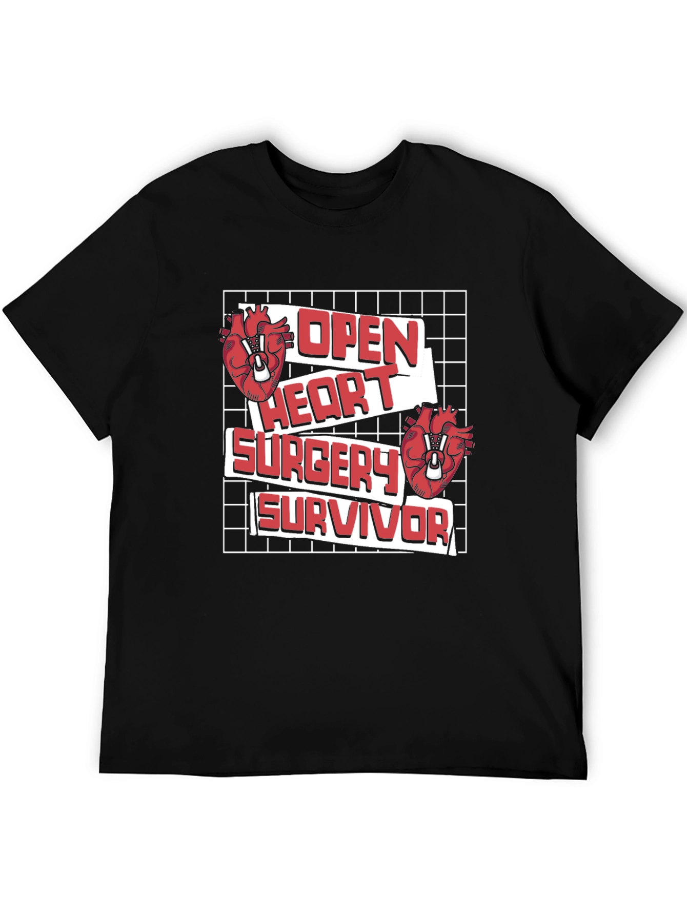 Black Open Heart Surgery Survivor Graphic Tee view 5