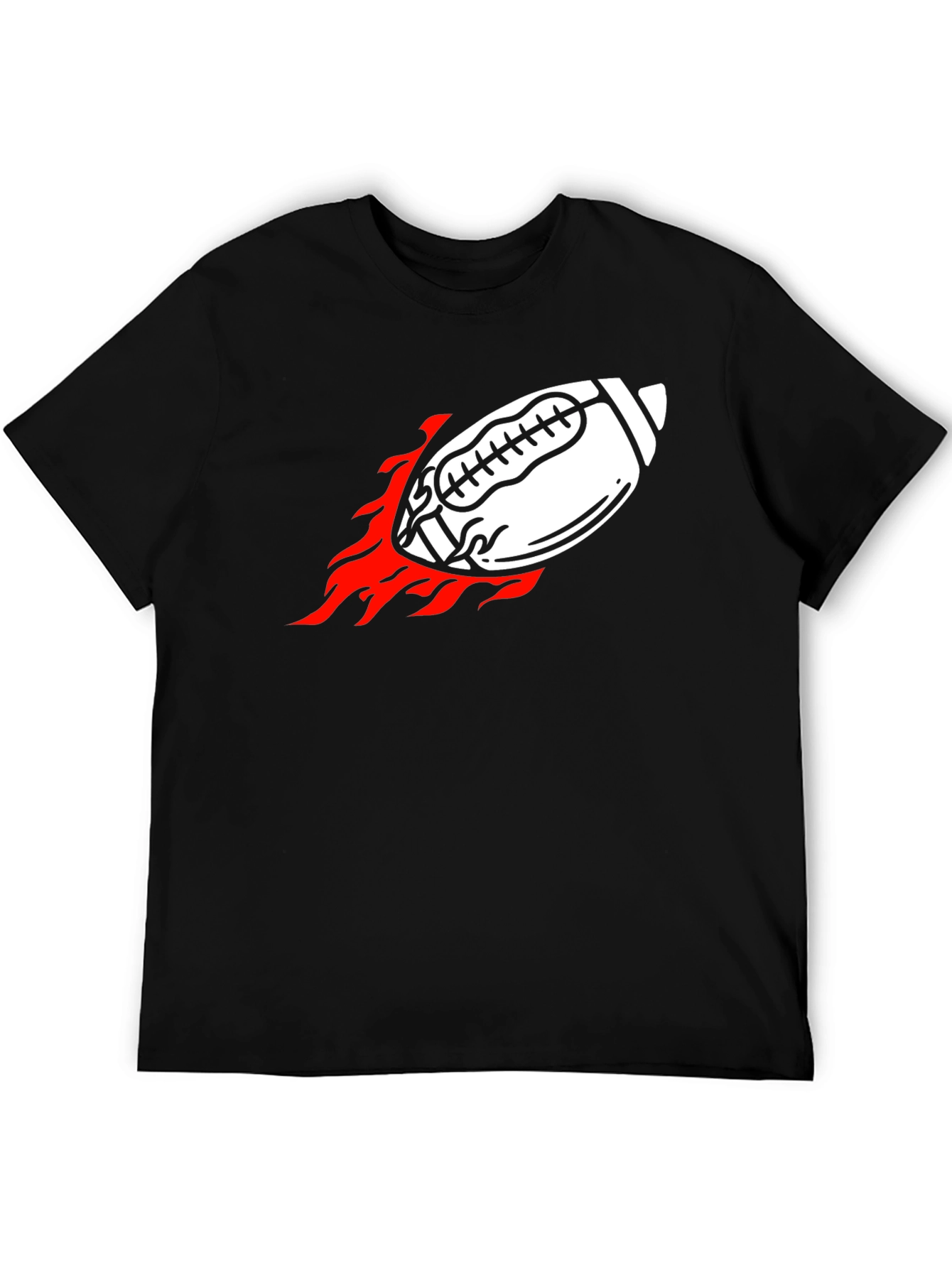 Black Flaming Football Graphic Tee - Black Cotton Shirt view 5