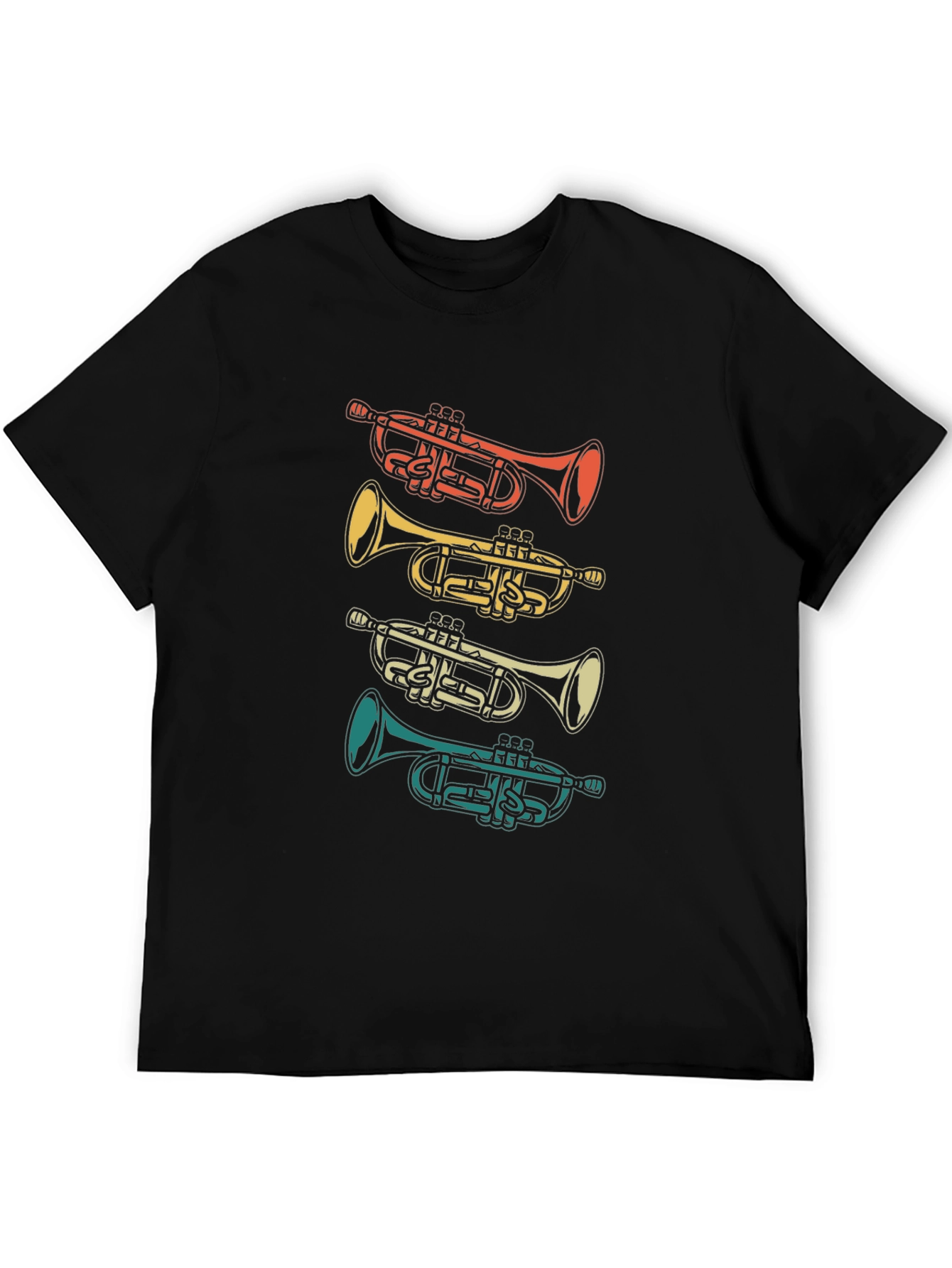 Black Retro Trumpet Graphic Tee - Black Cotton T-Shirt view 5