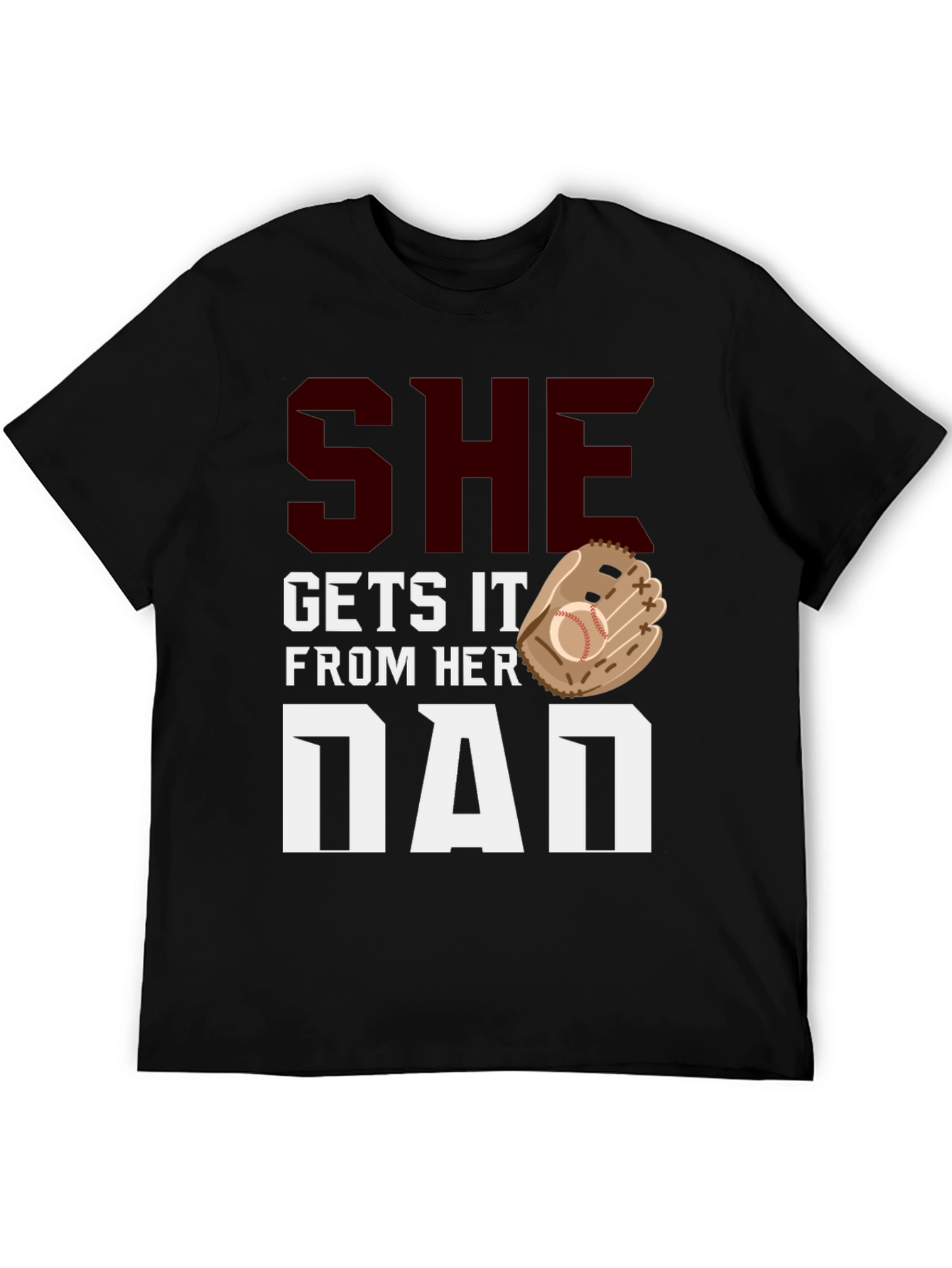 Black She Gets It From Her Dad Baseball T-Shirt view 5