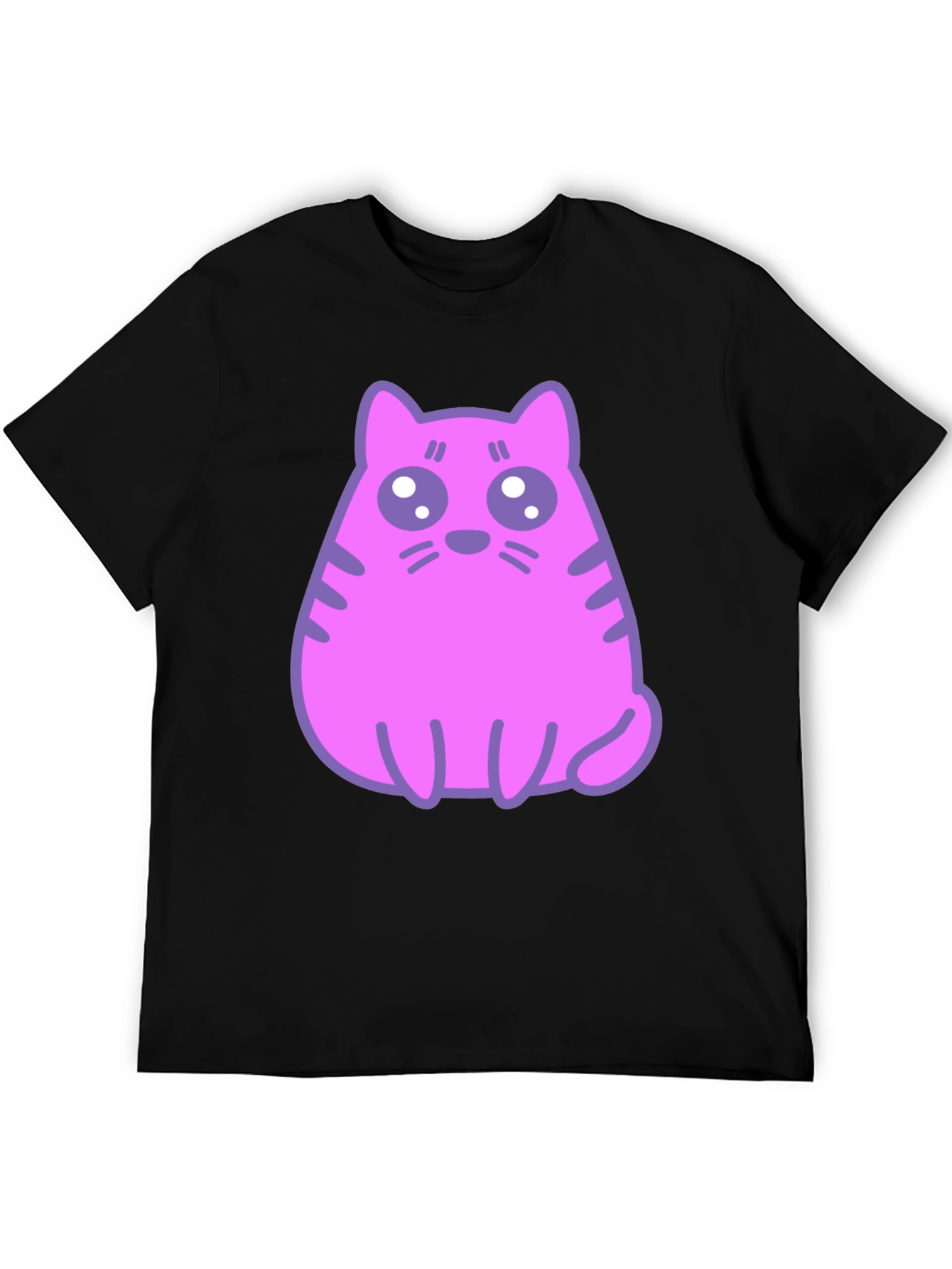 Black Cute Pink Cat Graphic T-Shirt - Black Cotton Blend Tee view 5
