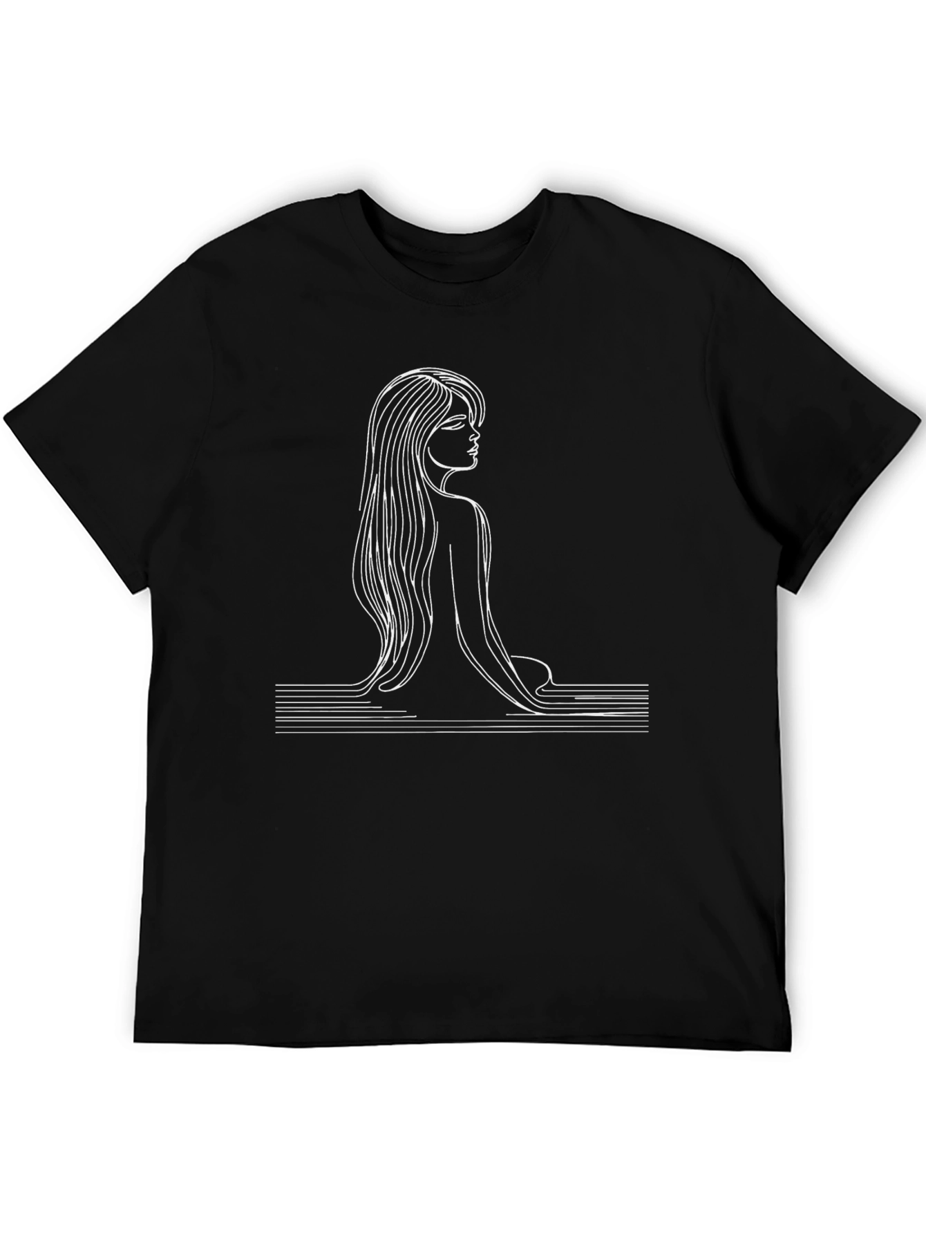 Black Minimalist Line Art Woman Graphic Tee - Black view 5