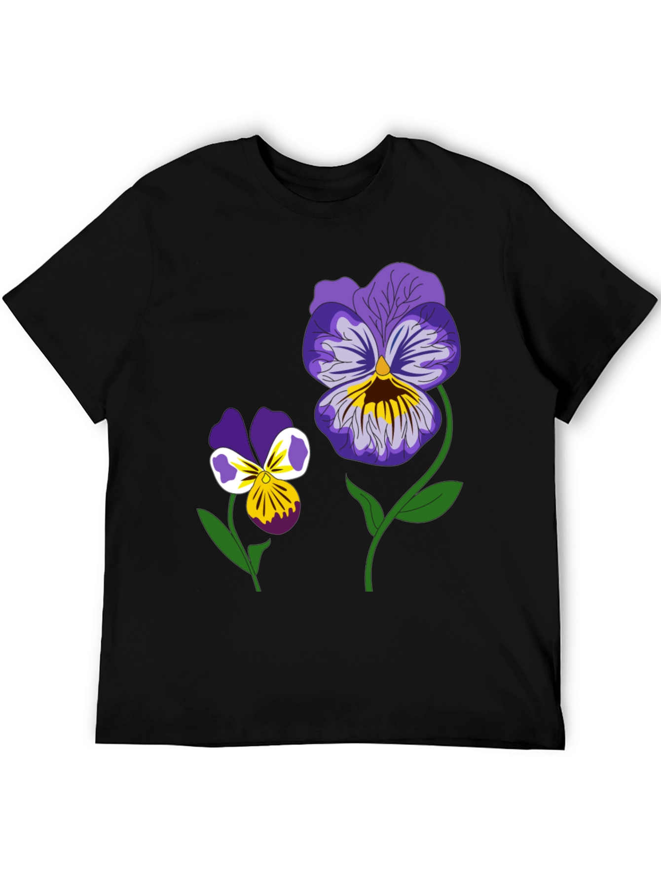 Black Floral Graphic T-Shirt - Pansy Design Black Tee view 5