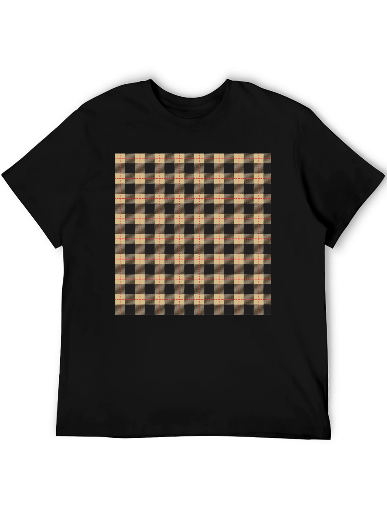 Black Plaid Pattern Black Casual T-Shirt view 5