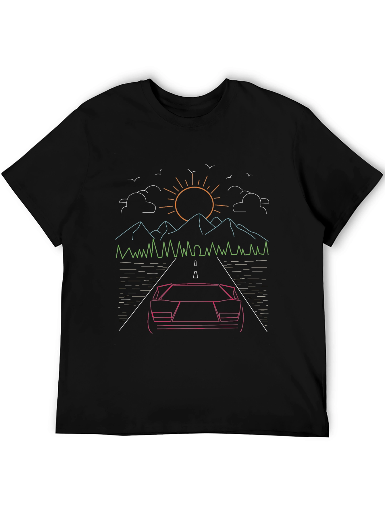 Black Retro Car Graphic Tee - Neon Roadtrip Design view 5