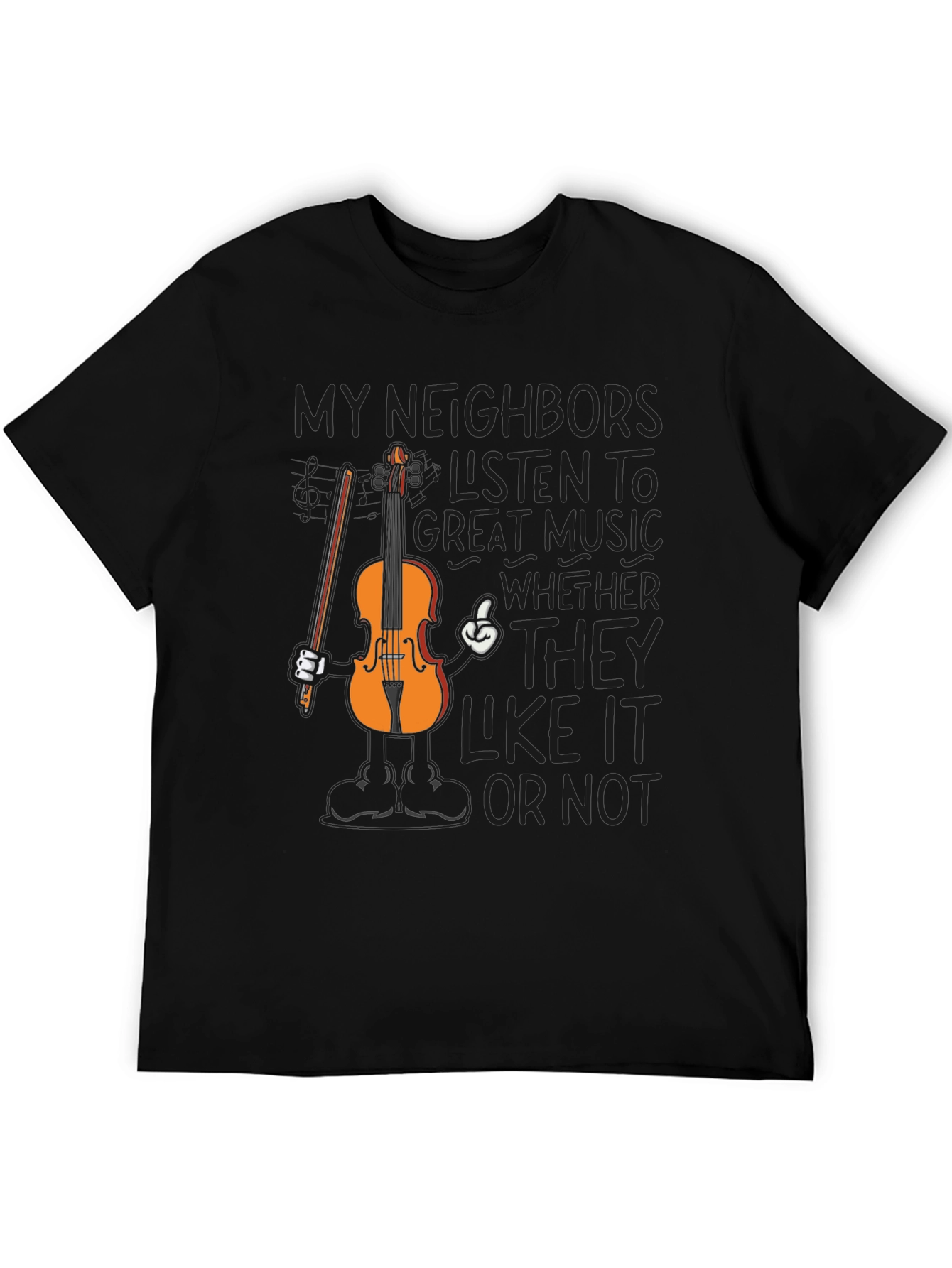 Black Funny Music T-Shirt - My Neighbors Listen To Great Music view 5