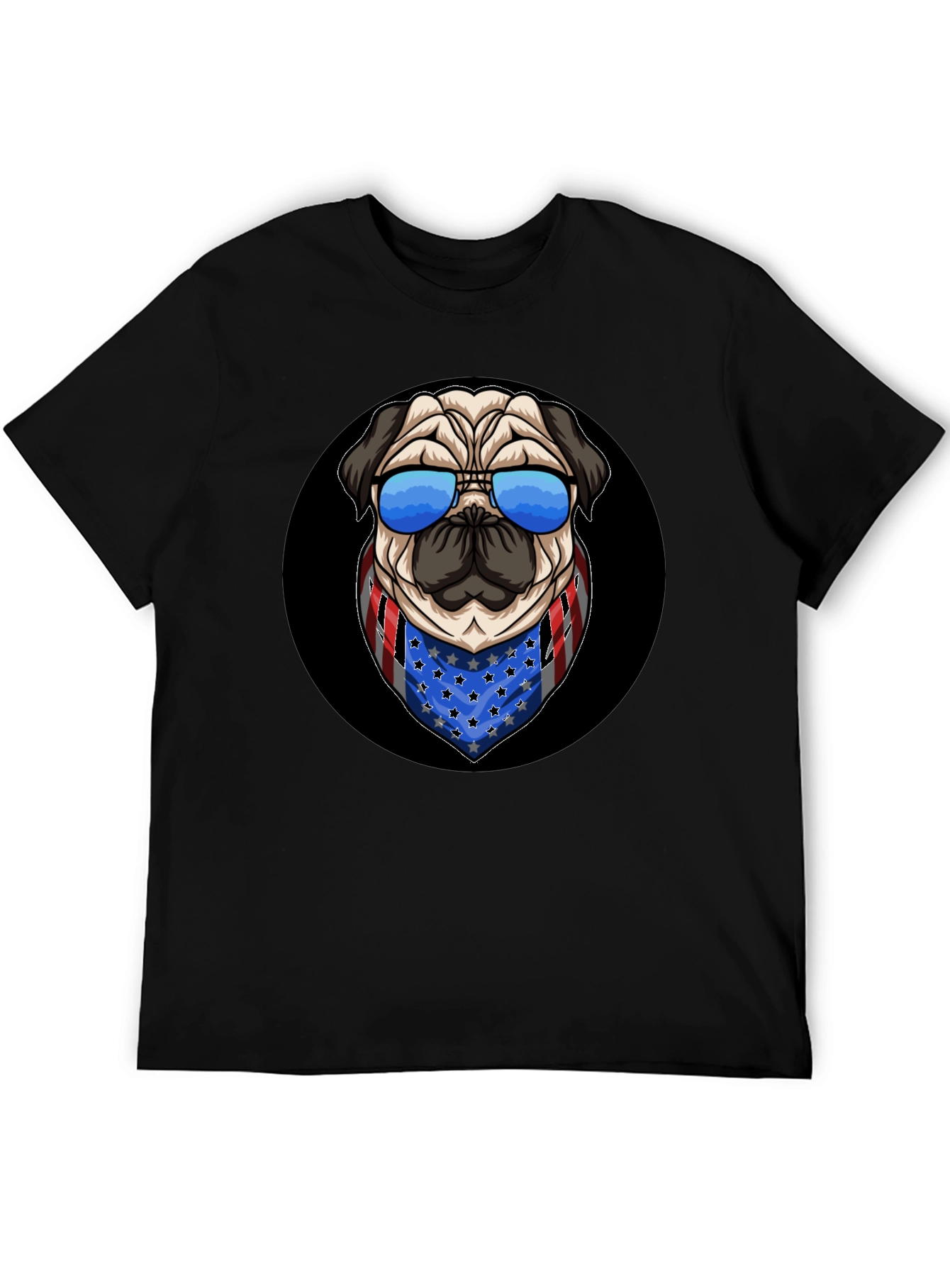 Black Patriotic Pug T-Shirt: USA Flag Bandana & Shades view 5