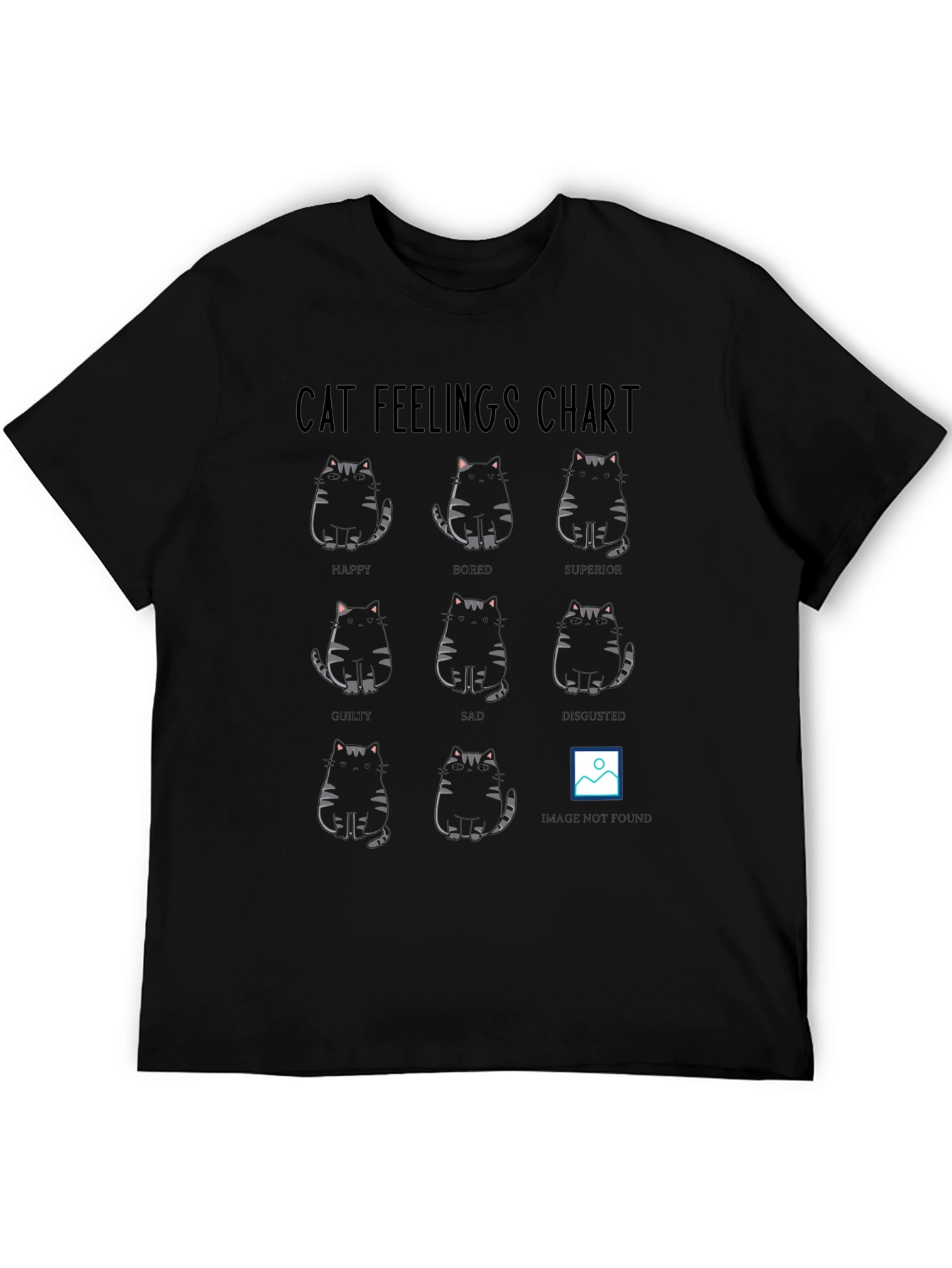 Black Cat Feelings Chart Black T-Shirt view 5
