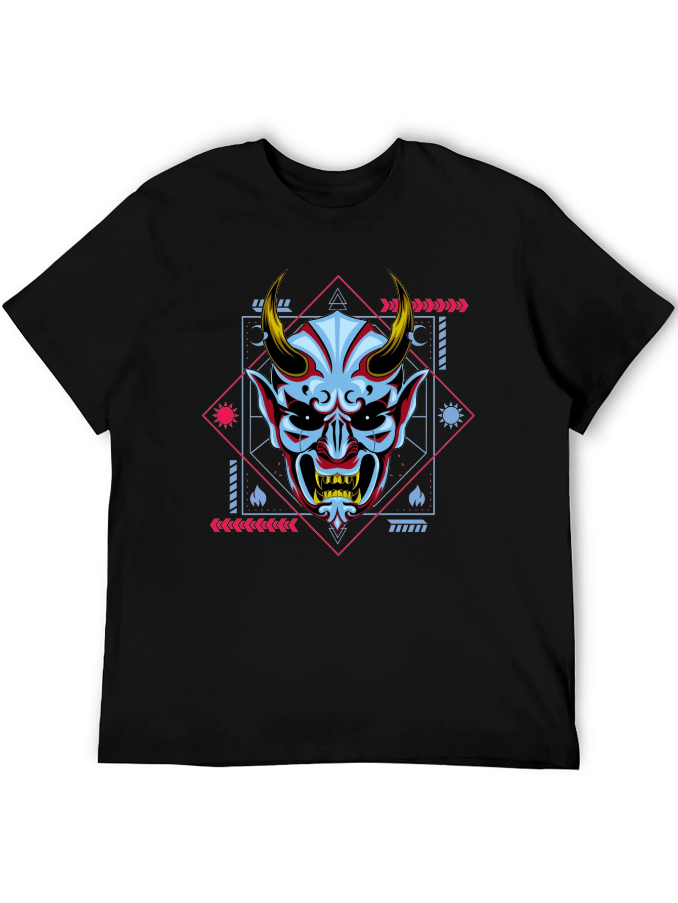 Black Geometric Oni Mask Graphic Tee - Black view 5