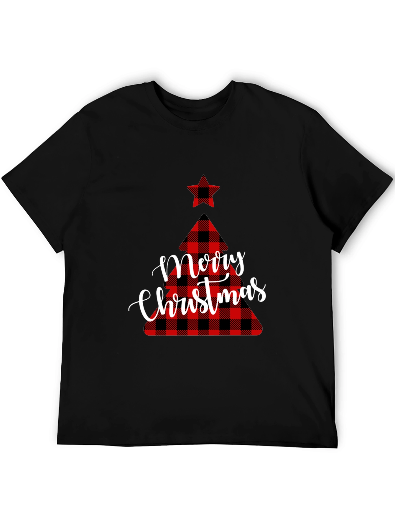 Black Plaid Christmas Tree Graphic Tee view 5
