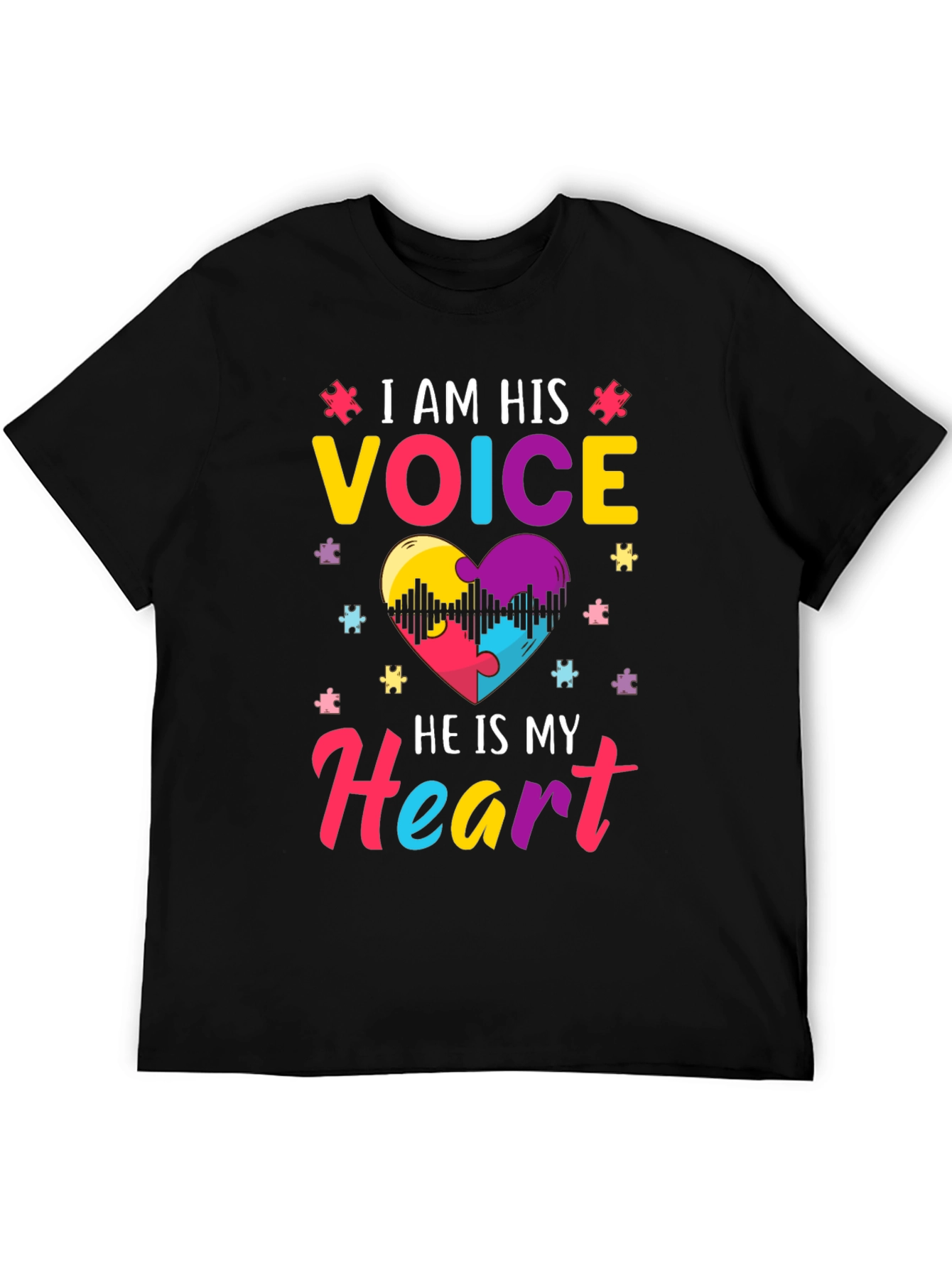 Black Autism Awareness T-Shirt: I am His Voice view 5