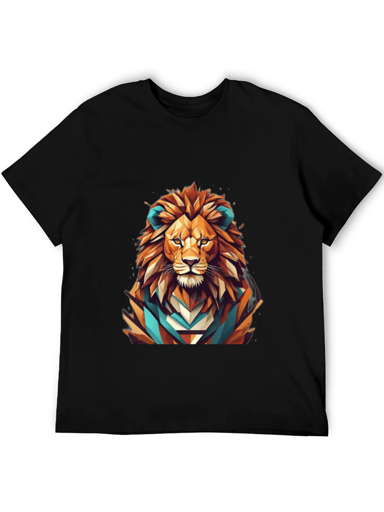Black Geometric Lion Graphic Tee - Men's Black T-Shirt view 5