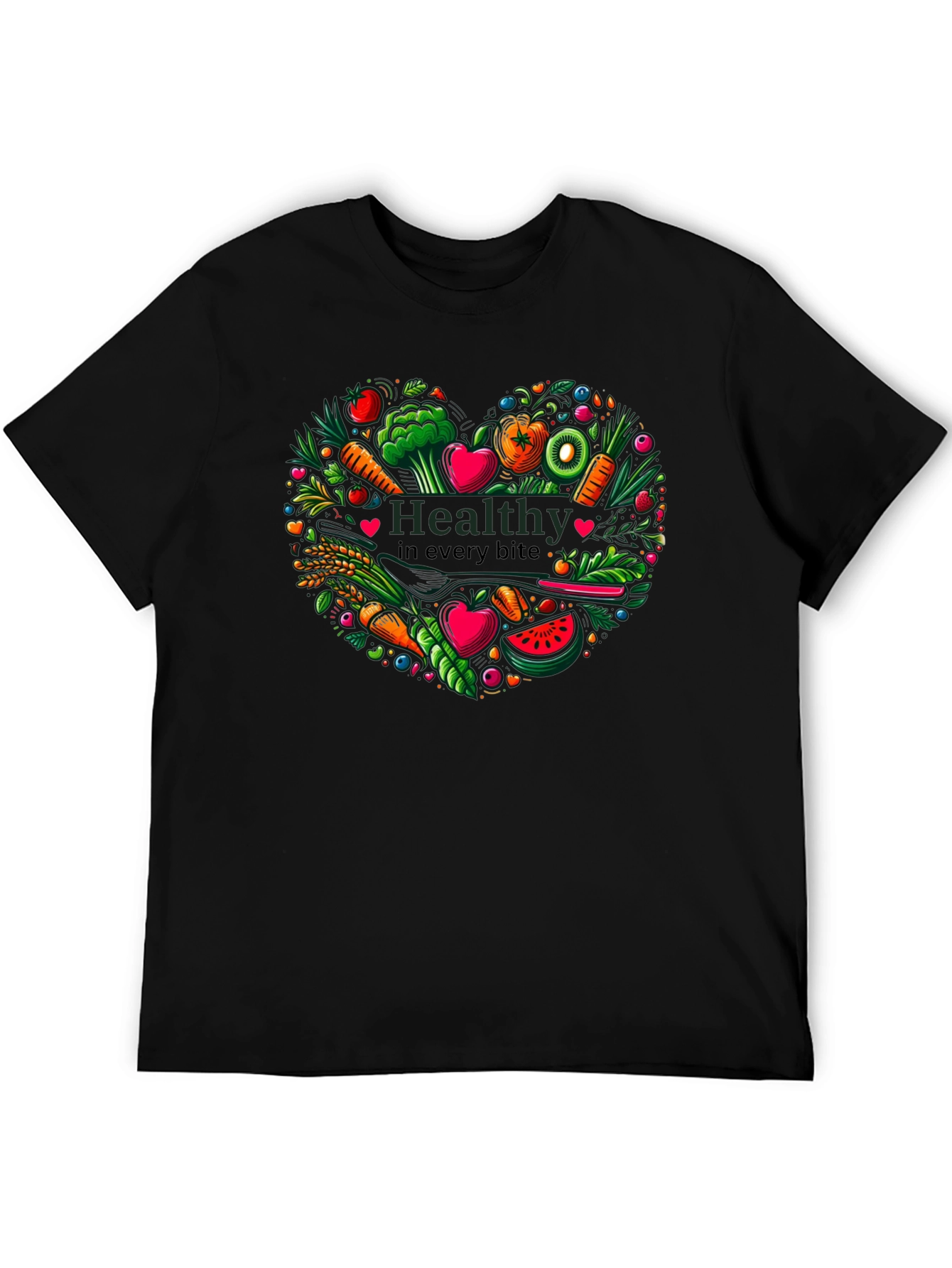 Black Healthy Bites Heart Graphic T-Shirt view 5