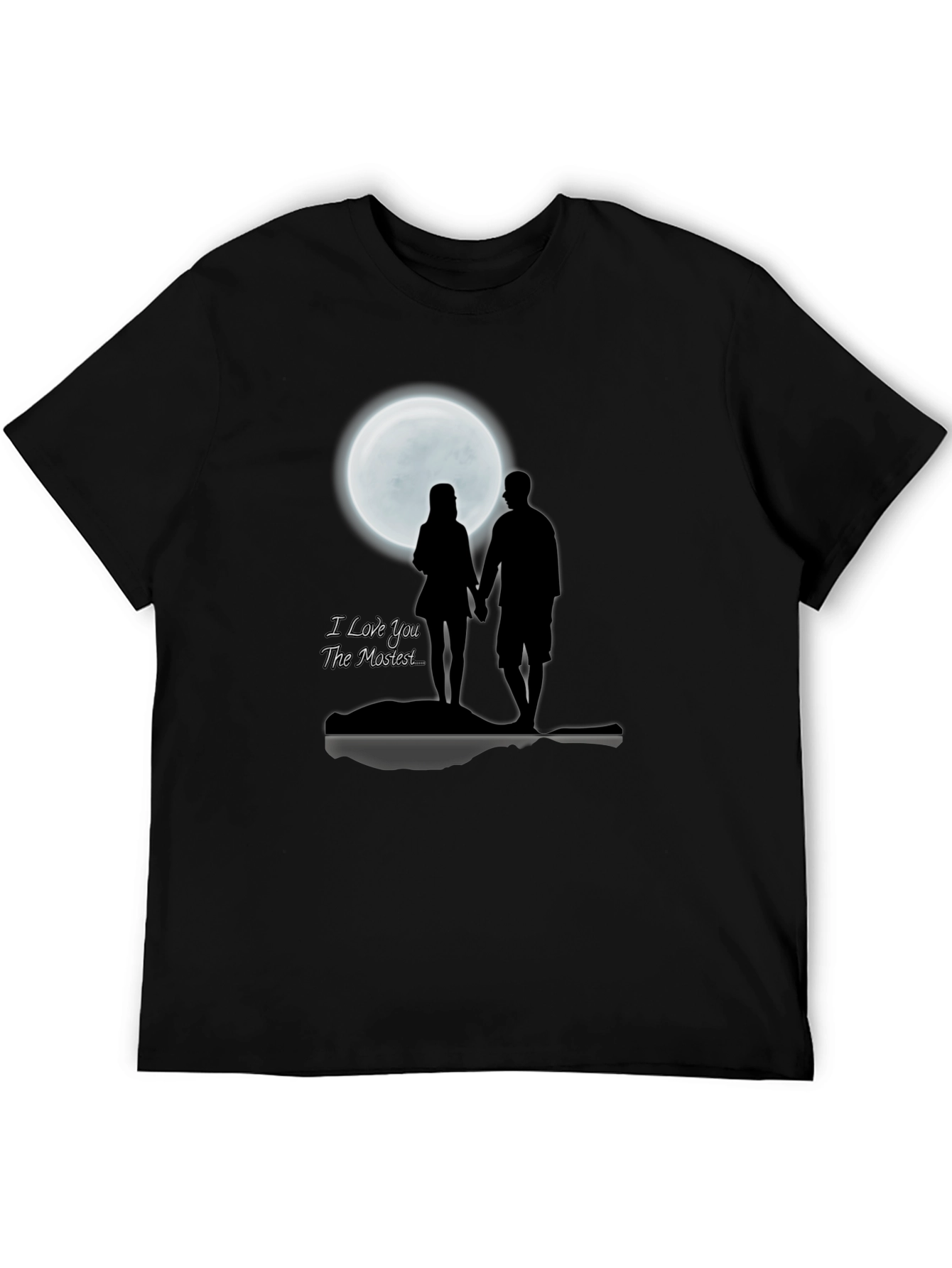 Black Romantic Moonlit Couple T-Shirt - I Love You The Mostest view 5