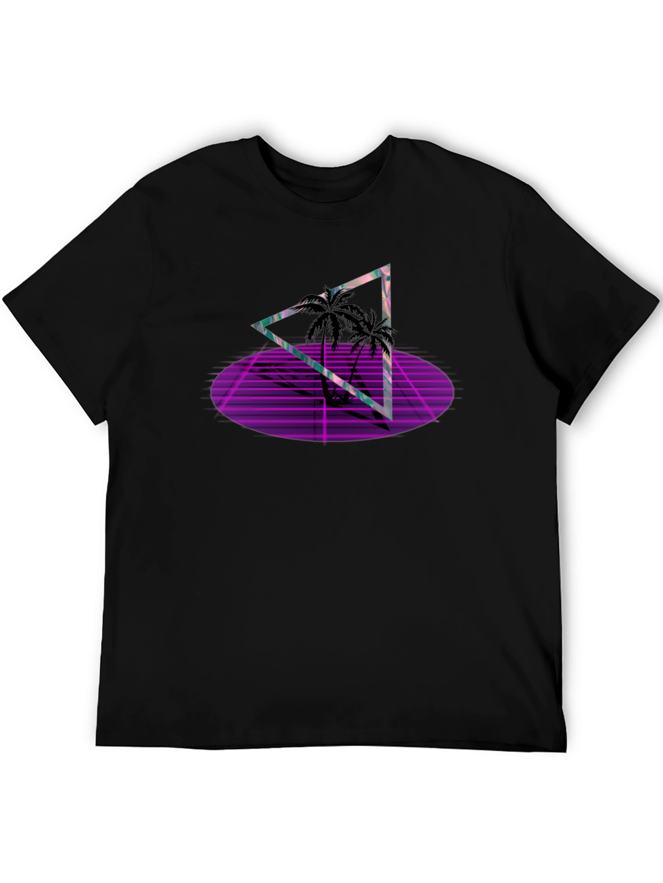 Black Retro Palm Triangle Black T-Shirt view 5
