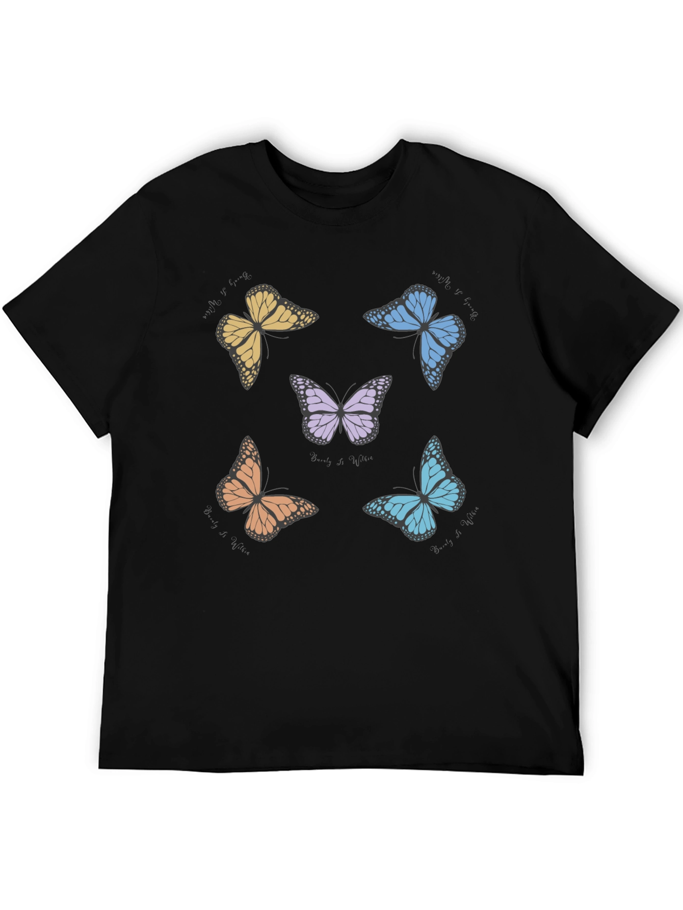 Black Butterfly Print Crew Neck T-Shirt view 5