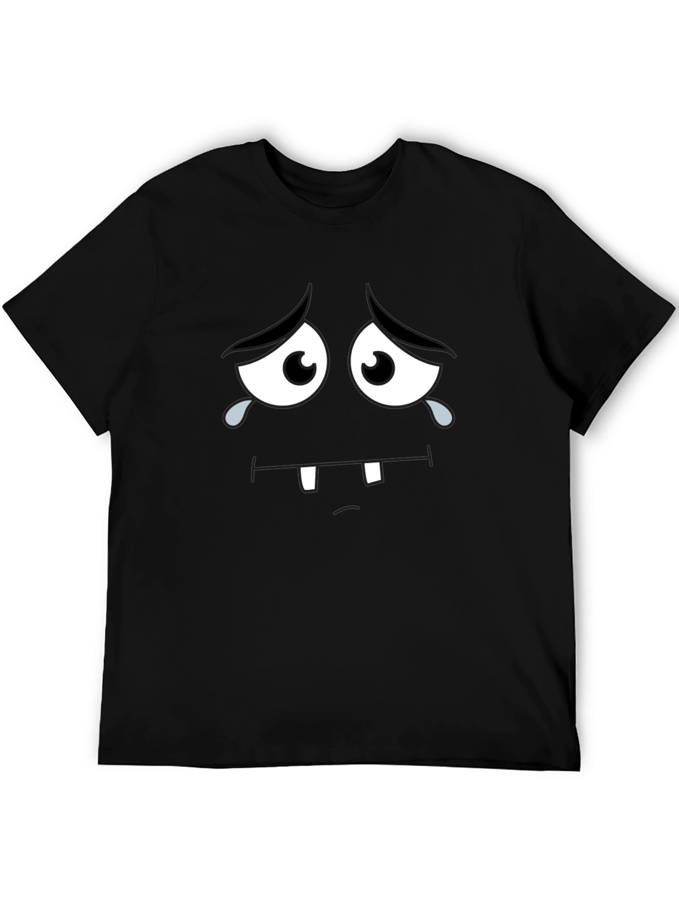 Black Sad Cartoon Face Black T-Shirt view 5