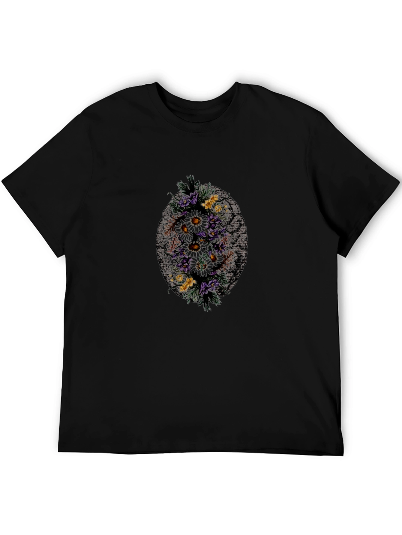 Black Floral Skull Print Black T-Shirt view 5