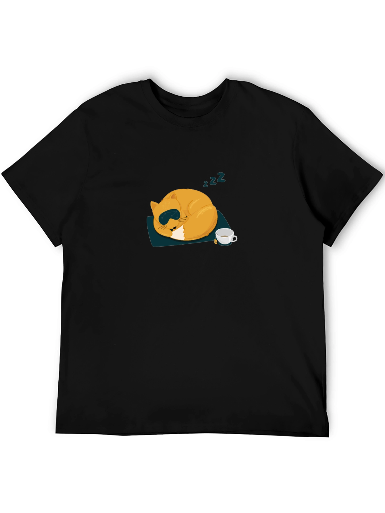 Black Sleepy Cat Tee - Cozy Cartoon Design view 5