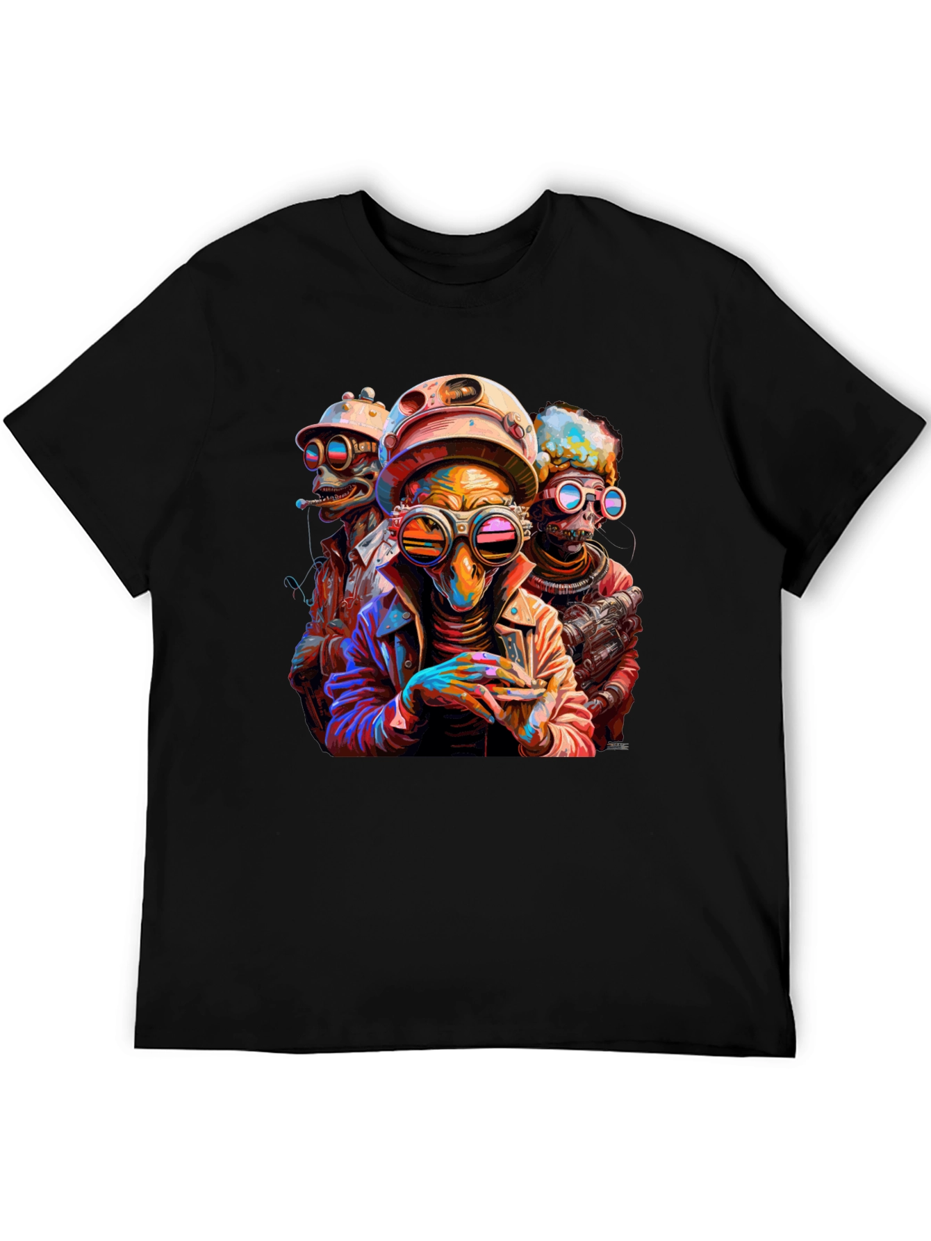 Black Steampunk Alien Trio Graphic Tee view 5