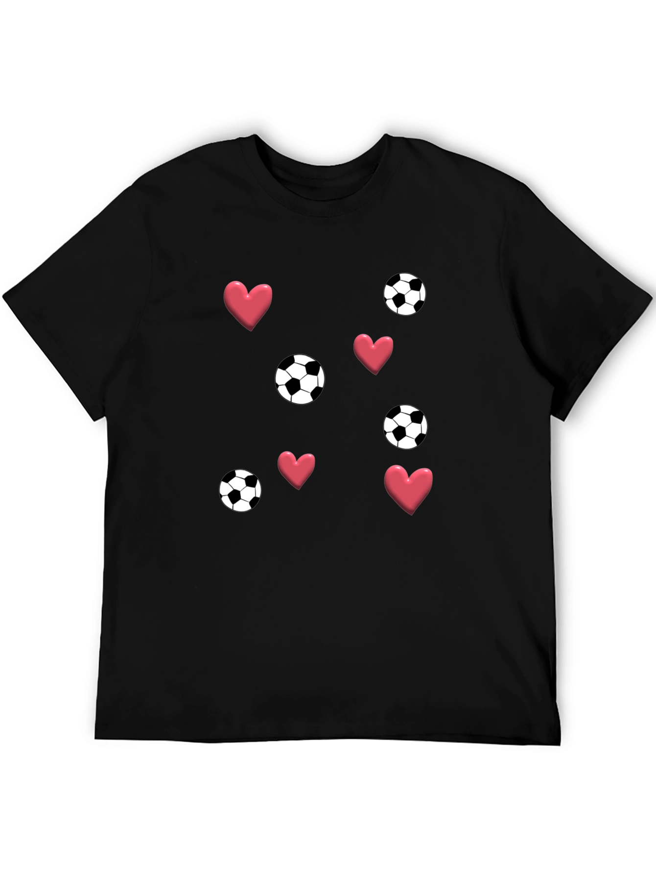 Black Soccer & Hearts Black T-Shirt for Men view 5