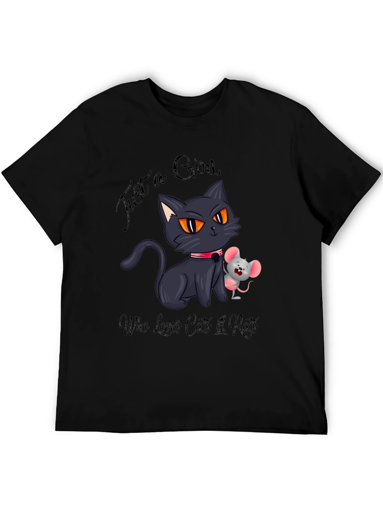 Black Cute Cat and Mouse Graphic Tee view 5