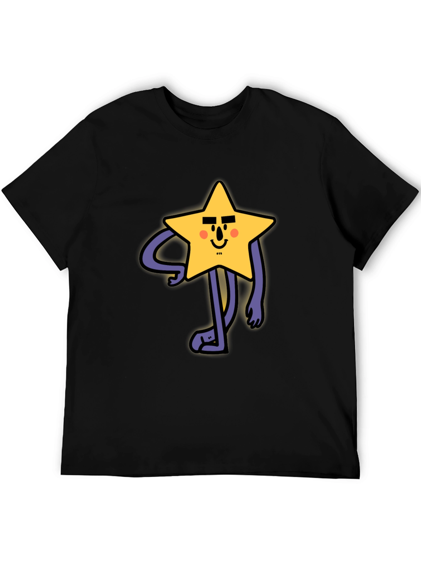 Black Funny Star Character Graphic Print Black T-Shirt view 5