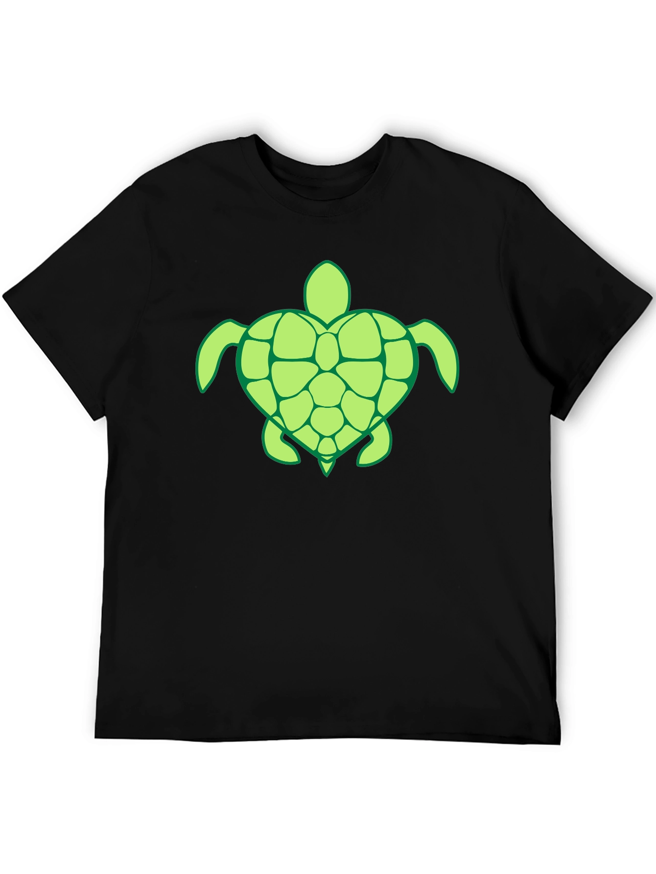 Black Men's Black T-Shirt with Green Turtle Design view 5