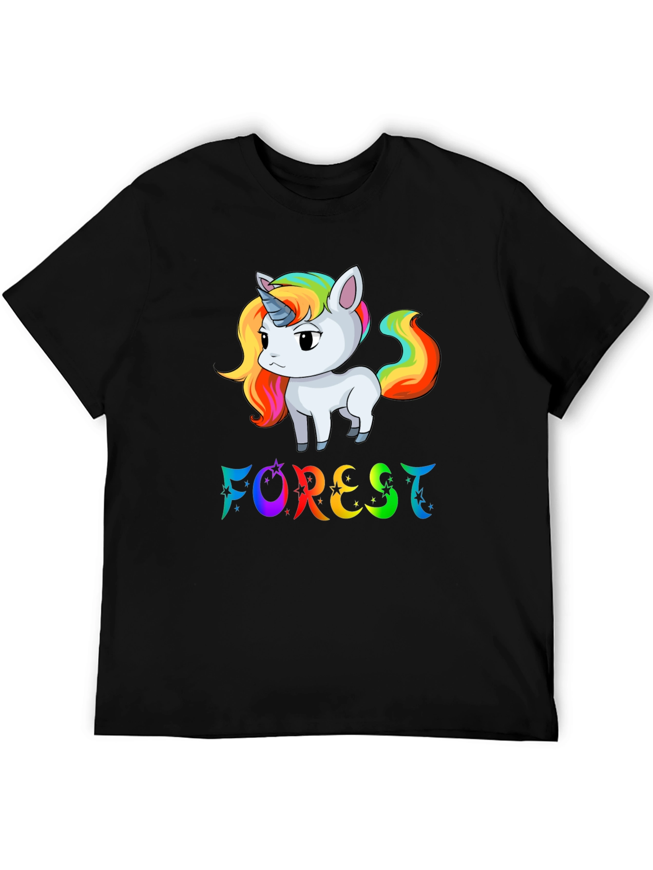 Black Rainbow Unicorn 'Forest' Graphic T-Shirt view 5