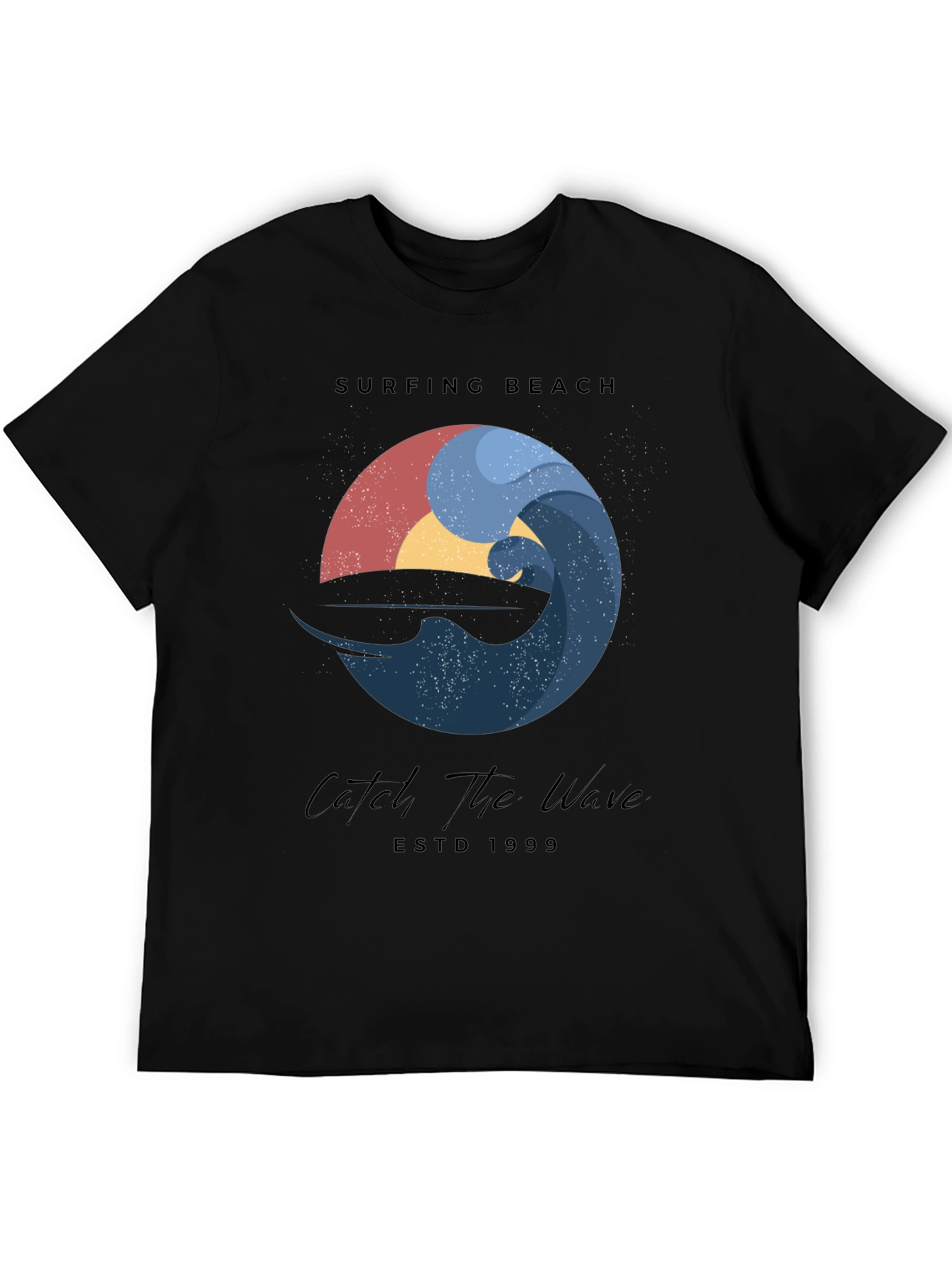 Black Surfing Beach Wave Graphic T-Shirt view 5
