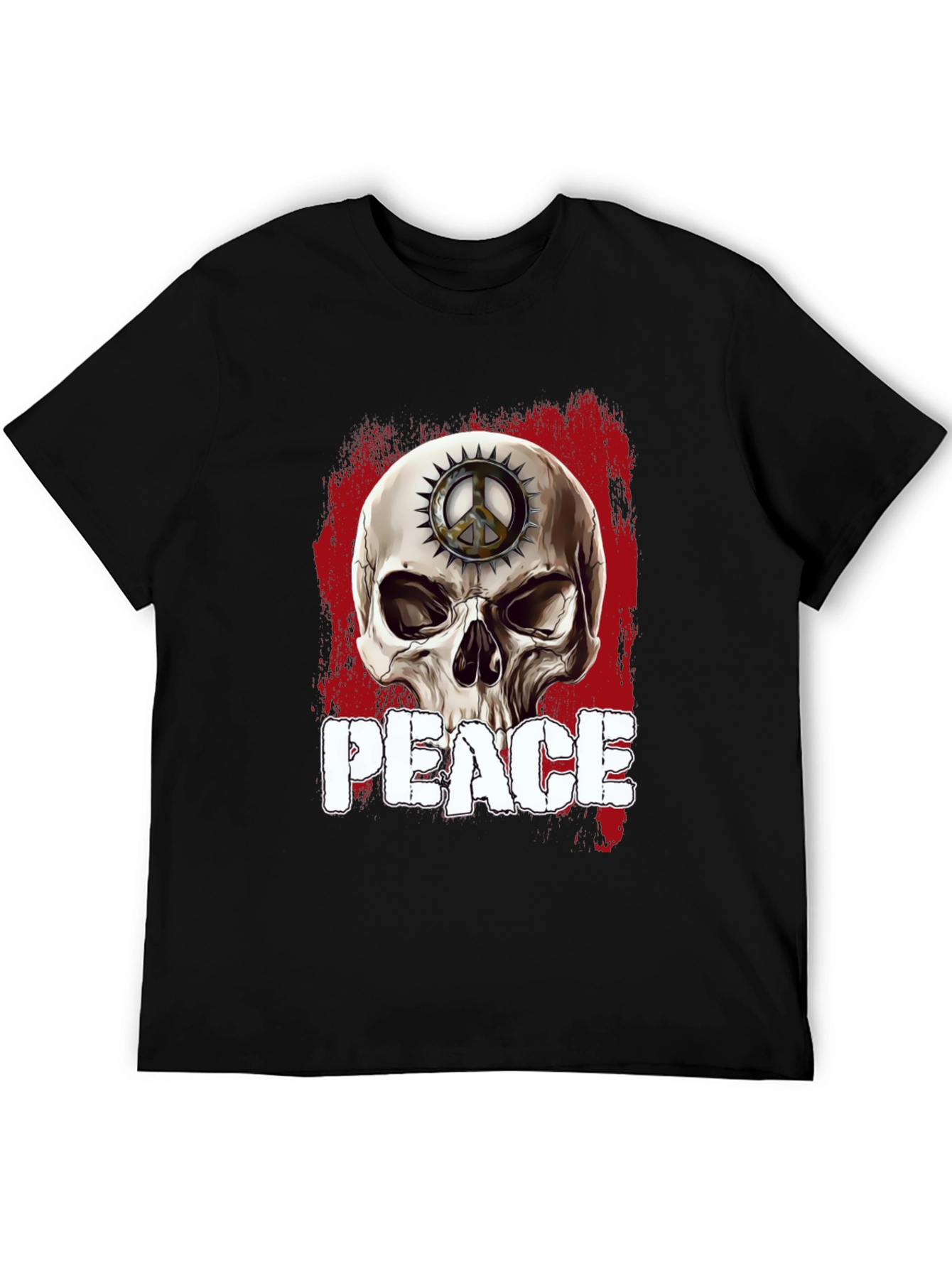 Black Skull Peace Sign Graphic T-Shirt view 5