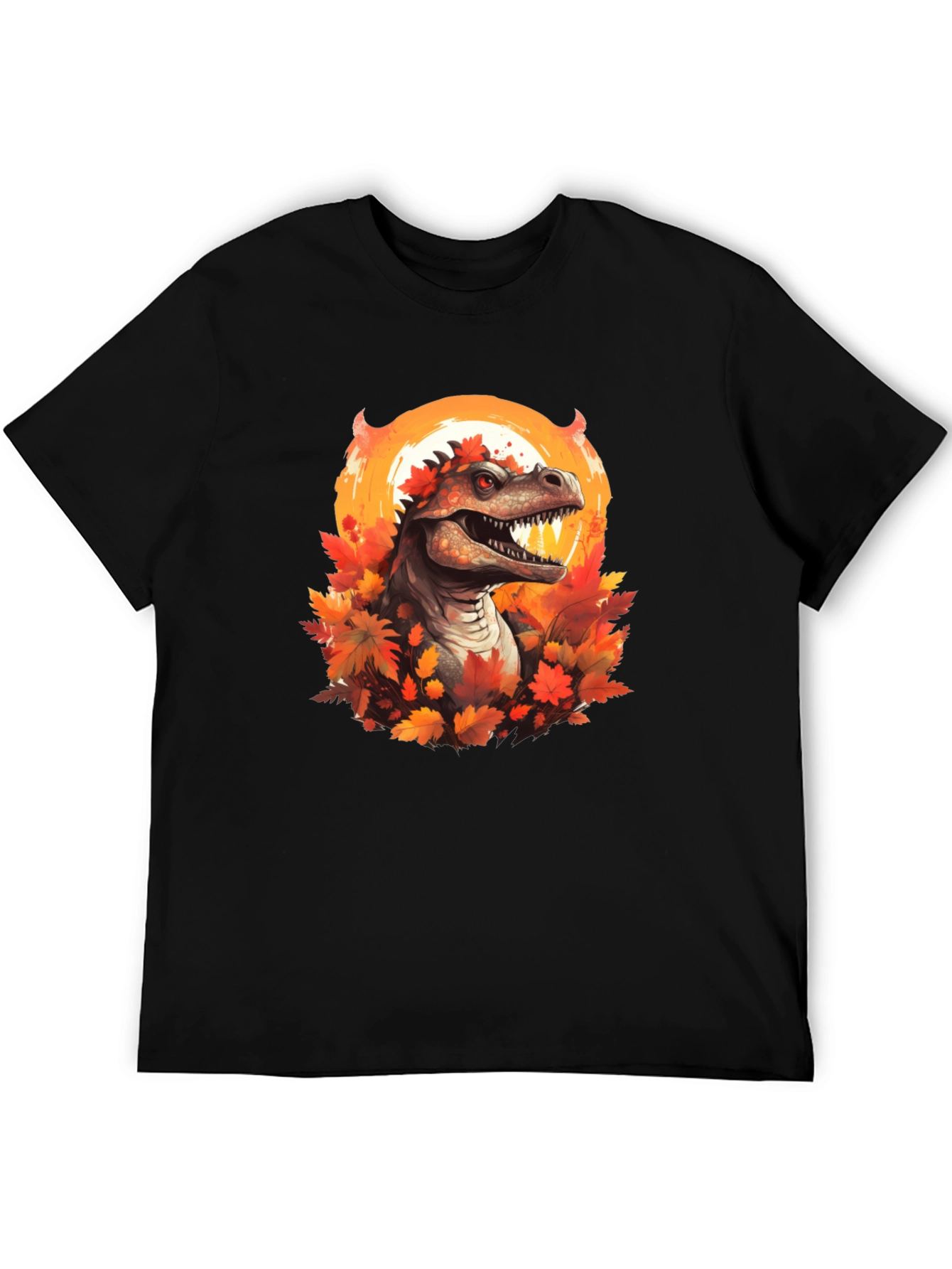 Black Dinosaur in Autumn T-Shirt view 5