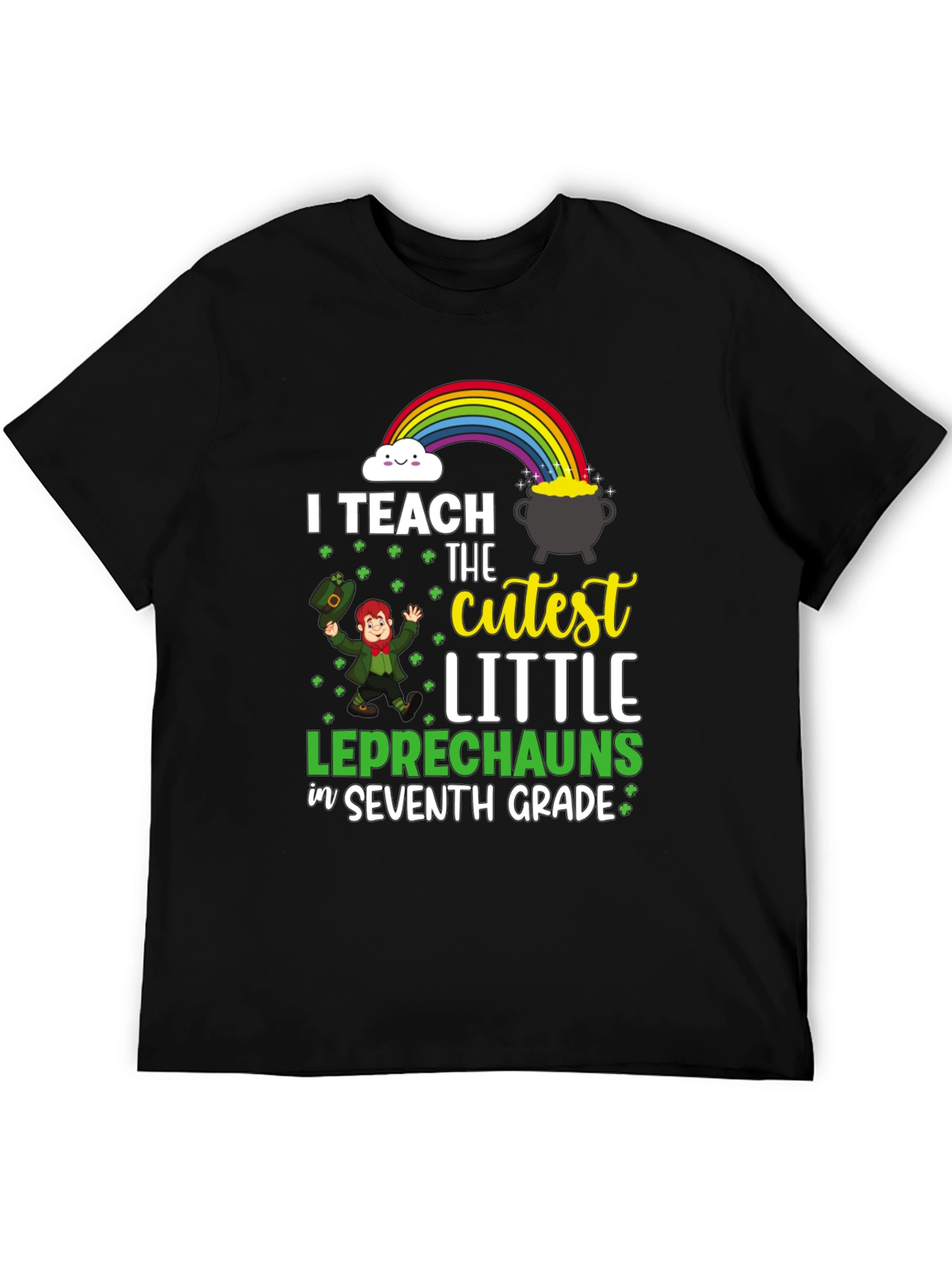 Black Cute Leprechaun Seventh Grade Teacher T-Shirt view 5