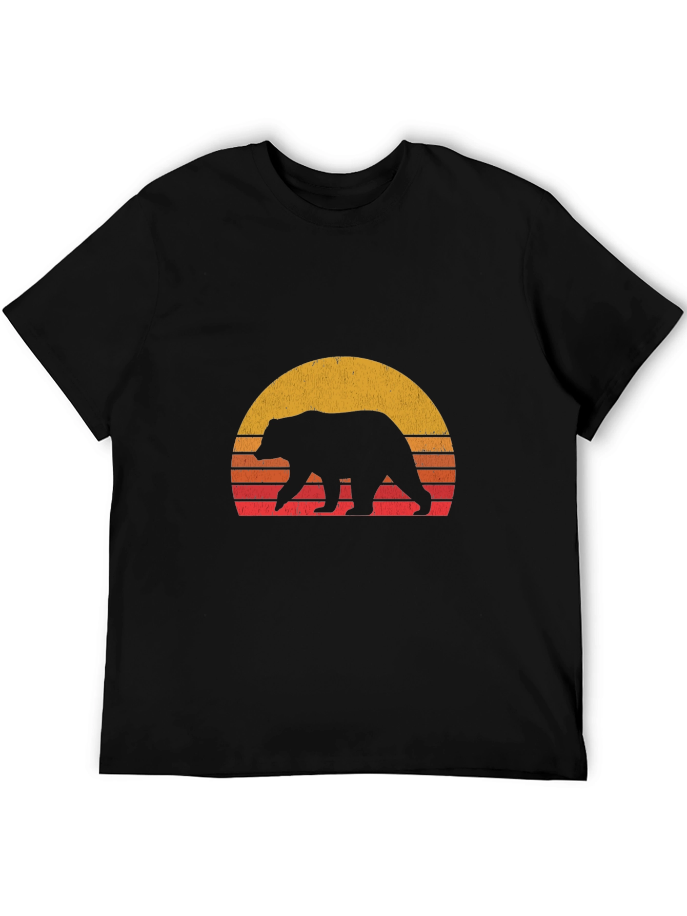 Black Retro Bear Sunset Graphic T-Shirt view 5