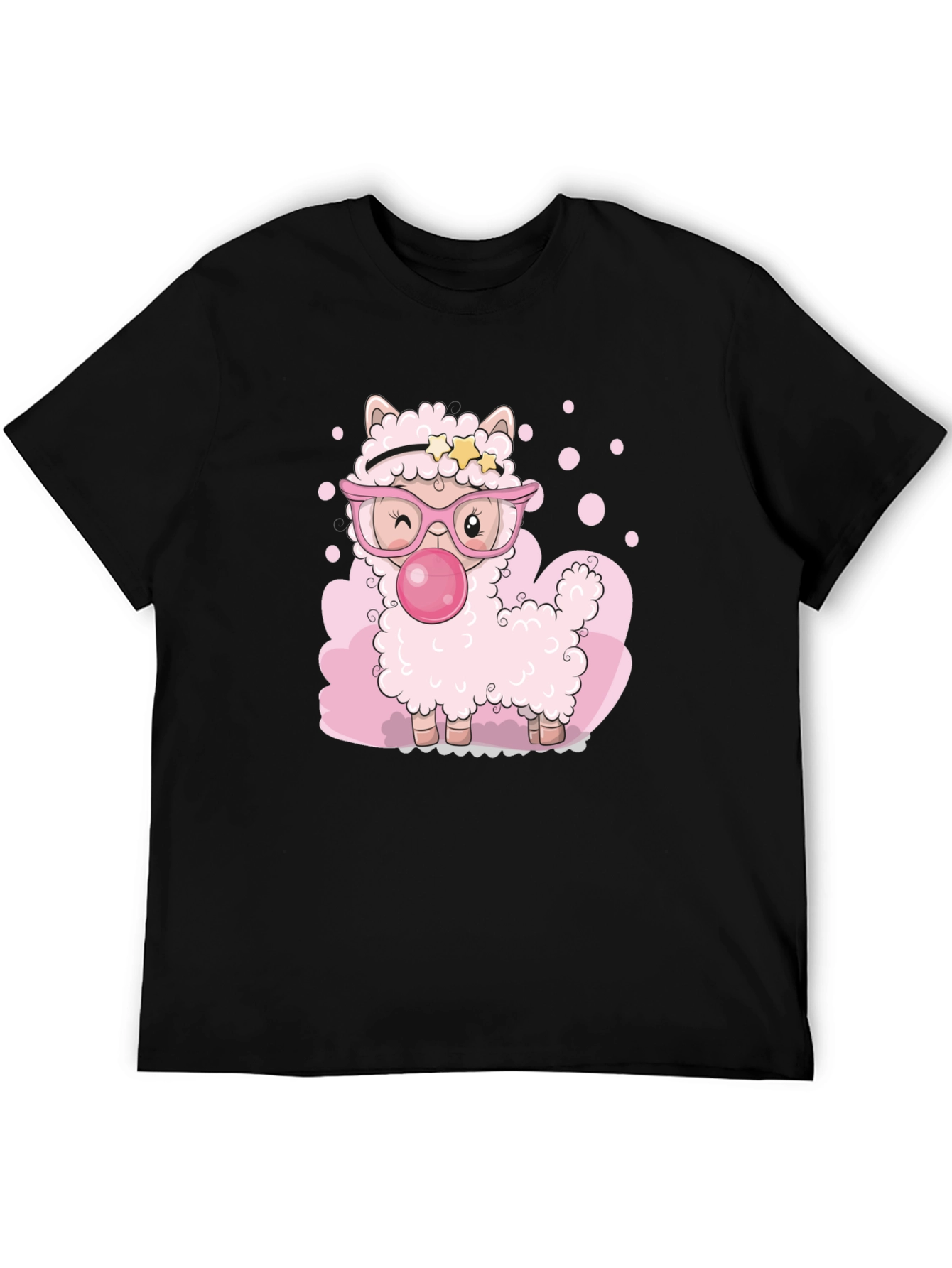 Black Cute Cartoon Llama Bubble Gum Black T-Shirt view 5