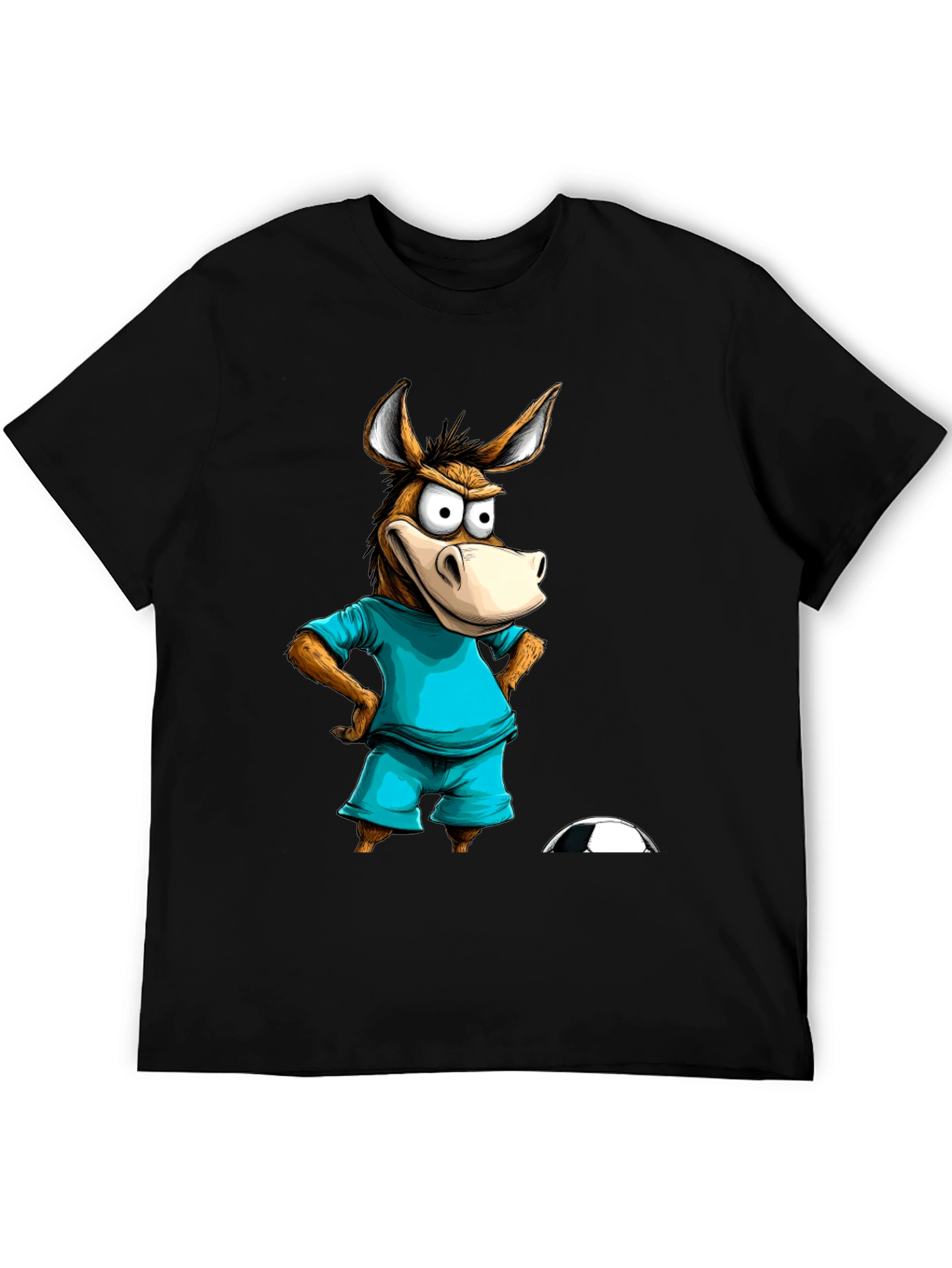 Black Funny Donkey Soccer T-Shirt - Cartoon Animal Tee view 5